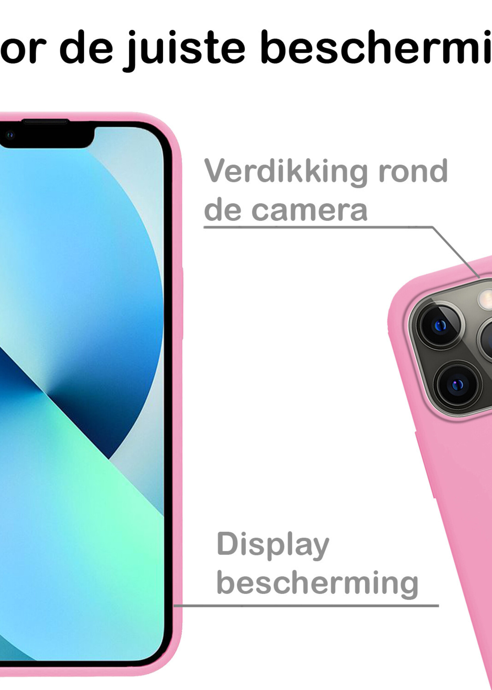 BTH Hoesje Geschikt voor iPhone 13 Pro Max Hoesje Siliconen Case Hoes Met Screenprotector - Hoes Geschikt voor iPhone 13 Pro Max Hoes Cover Case - Lichtroze