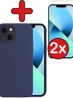 BTH BTH iPhone 13 Hoesje Siliconen Met 2x Screenprotector Met Dichte Notch - Donkerblauw