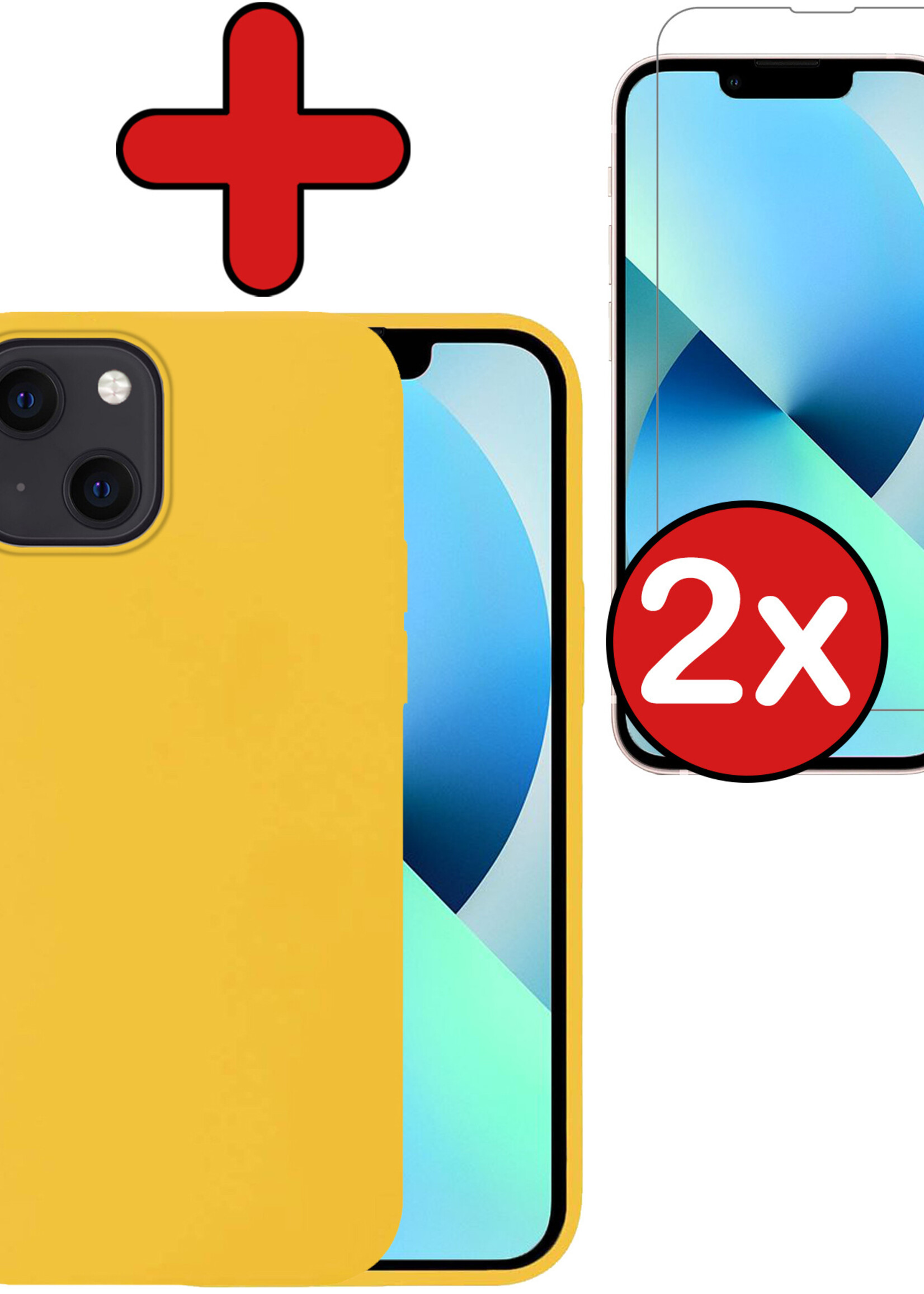 BTH Hoesje Geschikt voor iPhone 13 Mini Hoesje Siliconen Case Hoes Met 2x Screenprotector - Hoes Geschikt voor iPhone 13 Mini Hoes Cover Case - Geel