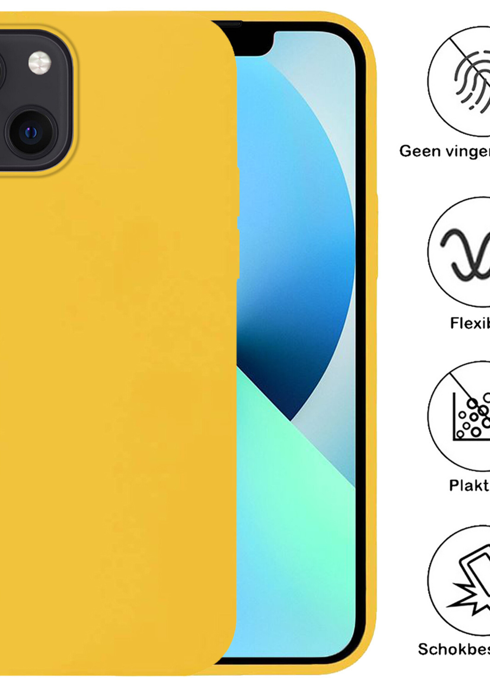 BTH Hoesje Geschikt voor iPhone 13 Mini Hoesje Siliconen Case Hoes Met 2x Screenprotector - Hoes Geschikt voor iPhone 13 Mini Hoes Cover Case - Geel