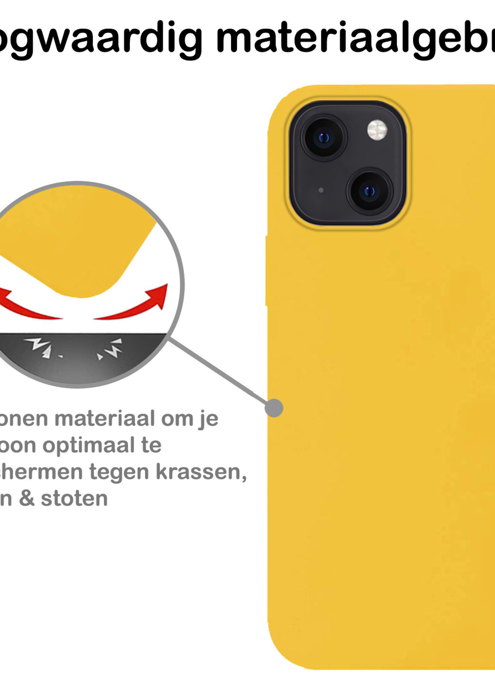 BTH Hoesje Geschikt voor iPhone 13 Mini Hoesje Siliconen Case Hoes Met 2x Screenprotector - Hoes Geschikt voor iPhone 13 Mini Hoes Cover Case - Geel