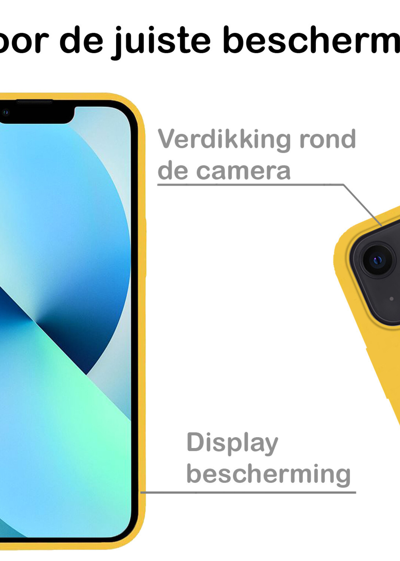 BTH Hoesje Geschikt voor iPhone 13 Mini Hoesje Siliconen Case Hoes Met 2x Screenprotector - Hoes Geschikt voor iPhone 13 Mini Hoes Cover Case - Geel
