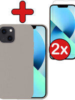 BTH BTH iPhone 13 Mini Hoesje Siliconen Met 2x Screenprotector Met Dichte Notch - Grijs