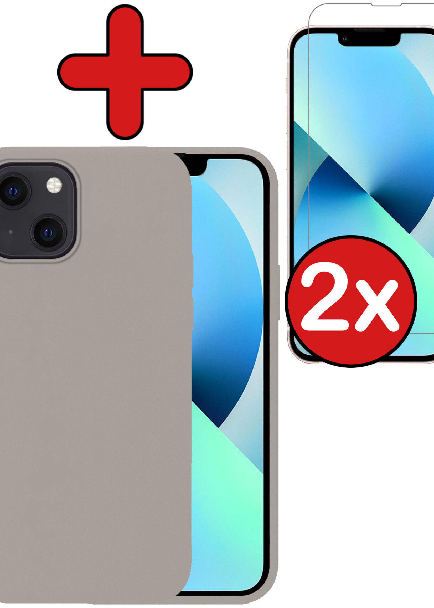 BTH Hoesje Geschikt voor iPhone 13 Mini Hoesje Siliconen Case Hoes Met 2x Screenprotector - Hoes Geschikt voor iPhone 13 Mini Hoes Cover Case - Grijs