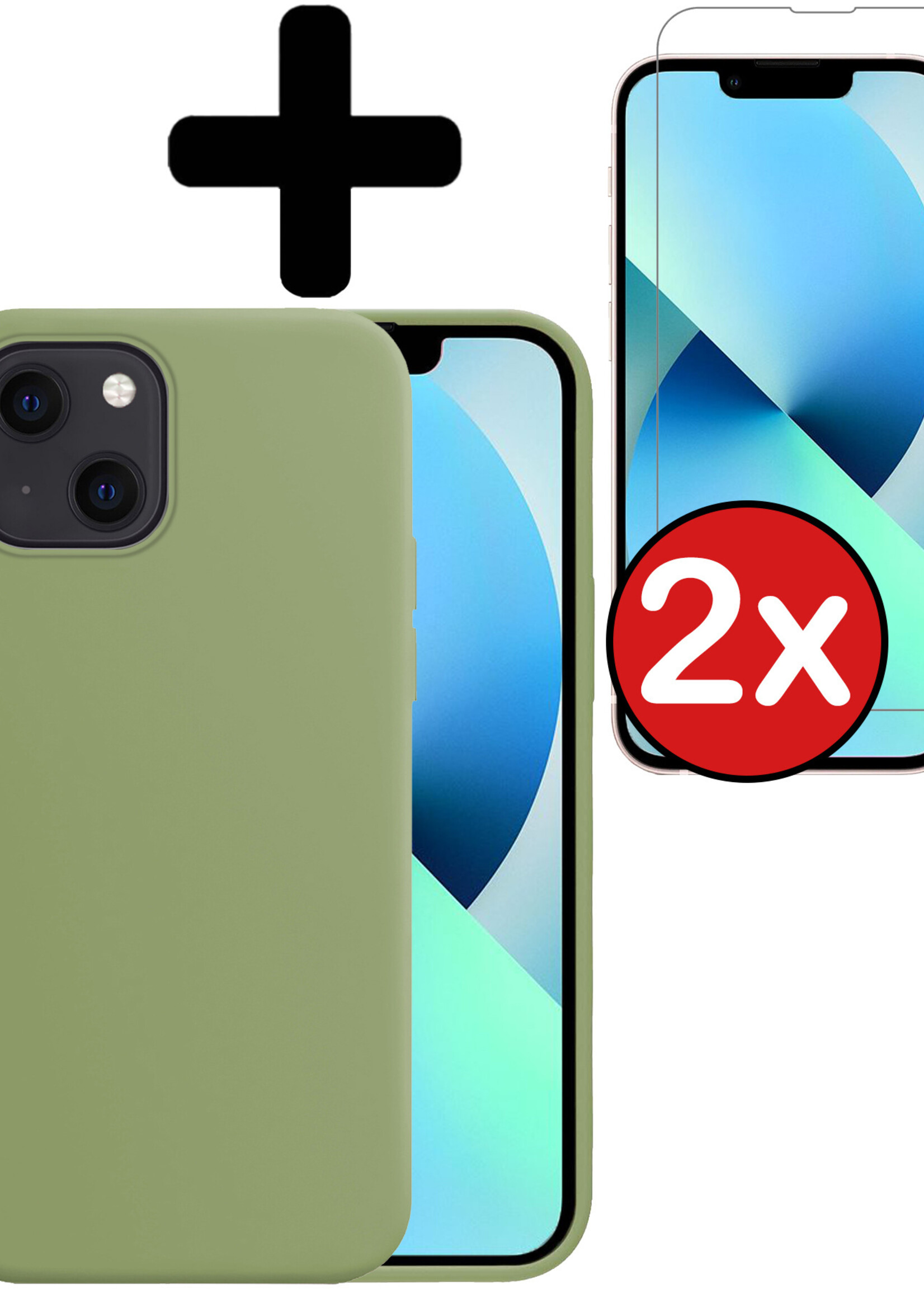 BTH Hoesje Geschikt voor iPhone 13 Mini Hoesje Siliconen Case Hoes Met 2x Screenprotector - Hoes Geschikt voor iPhone 13 Mini Hoes Cover Case - Groen