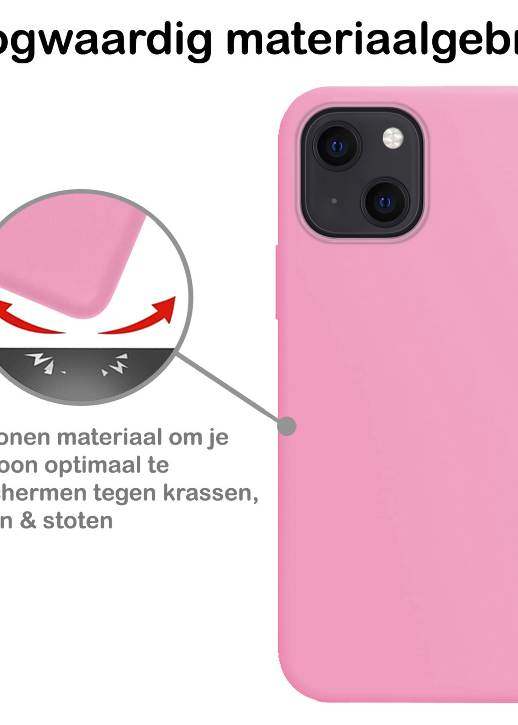 BTH Hoesje Geschikt voor iPhone 13 Mini Hoesje Siliconen Case Hoes Met 2x Screenprotector - Hoes Geschikt voor iPhone 13 Mini Hoes Cover Case - Lichtroze