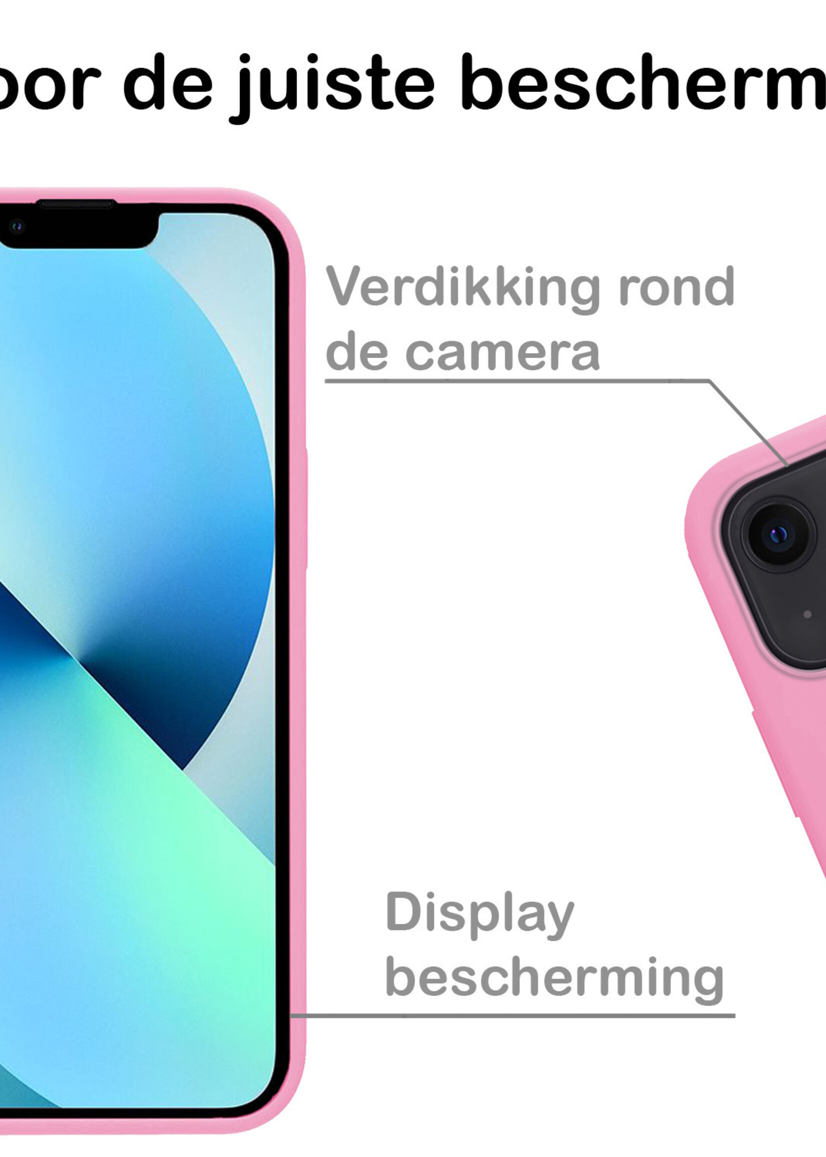 BTH Hoesje Geschikt voor iPhone 13 Mini Hoesje Siliconen Case Hoes Met 2x Screenprotector - Hoes Geschikt voor iPhone 13 Mini Hoes Cover Case - Lichtroze
