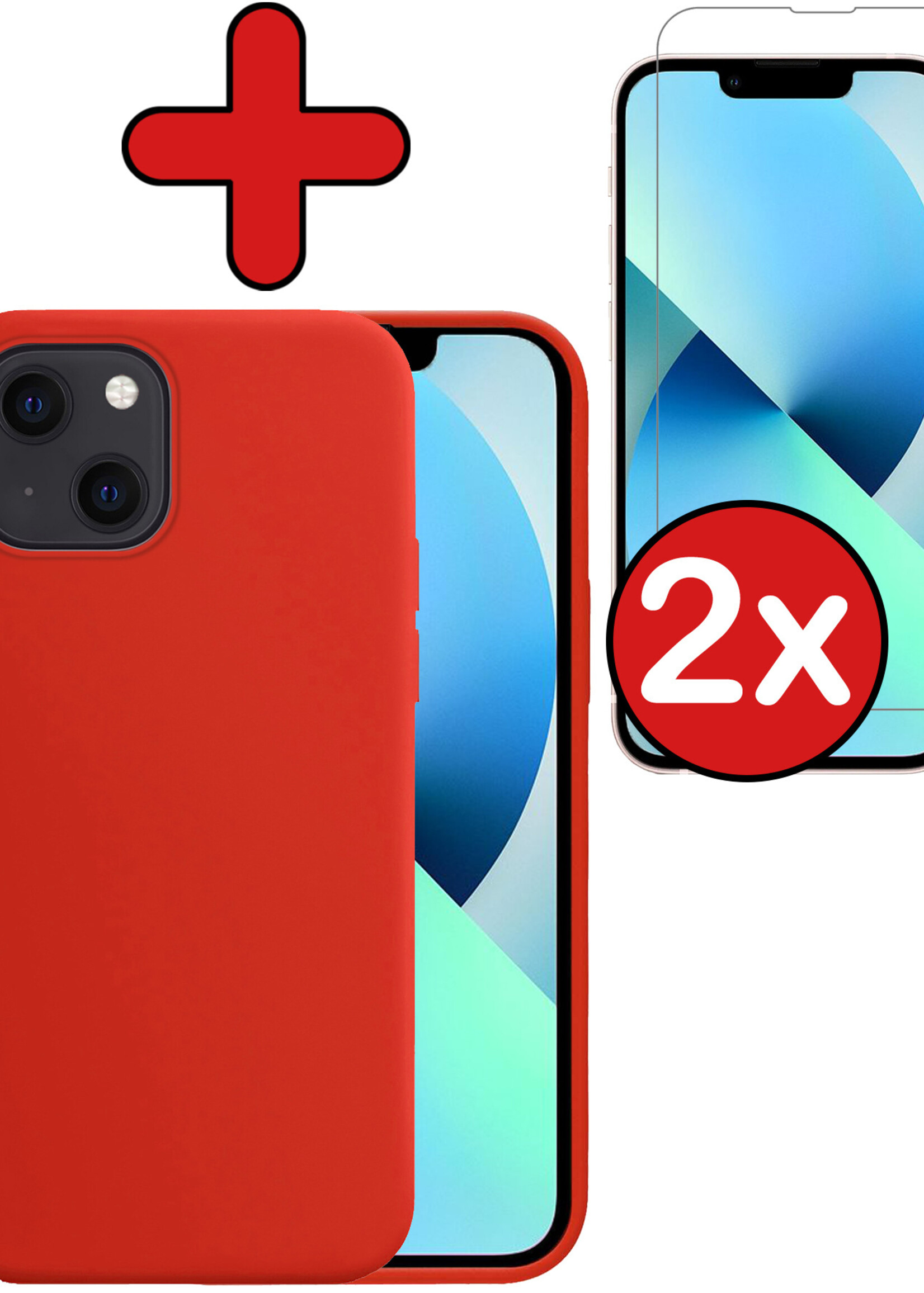 BTH Hoesje Geschikt voor iPhone 13 Mini Hoesje Siliconen Case Hoes Met 2x Screenprotector - Hoes Geschikt voor iPhone 13 Mini Hoes Cover Case - Rood