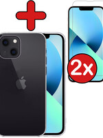 BTH BTH iPhone 13 Hoesje Siliconen Met 2x Screenprotector Met Dichte Notch - Transparant