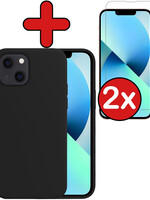 BTH BTH iPhone 13 Hoesje Siliconen Met 2x Screenprotector Met Dichte Notch - Zwart