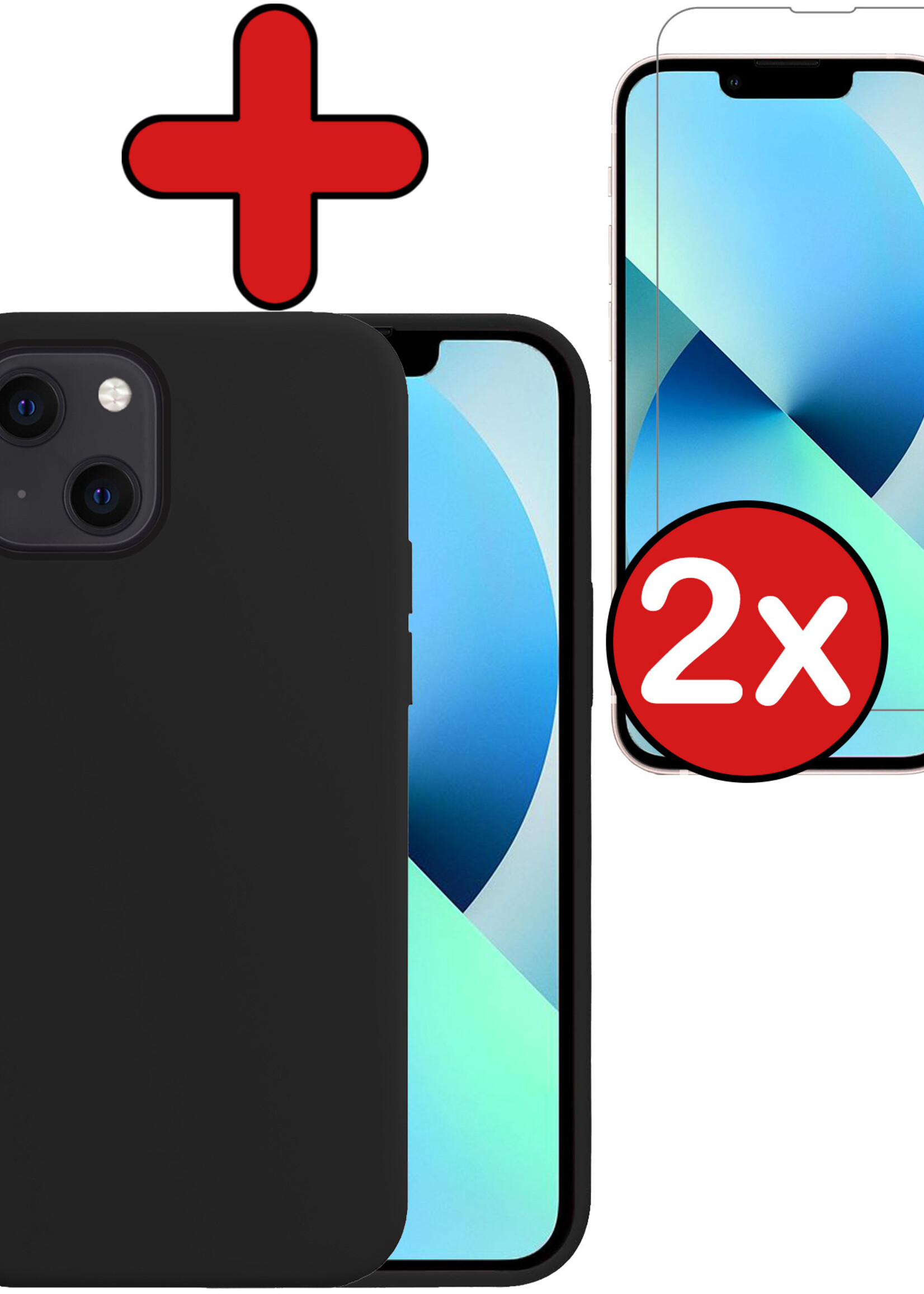 BTH Hoesje Geschikt voor iPhone 13 Mini Hoesje Siliconen Case Hoes Met 2x Screenprotector - Hoes Geschikt voor iPhone 13 Mini Hoes Cover Case - Zwart