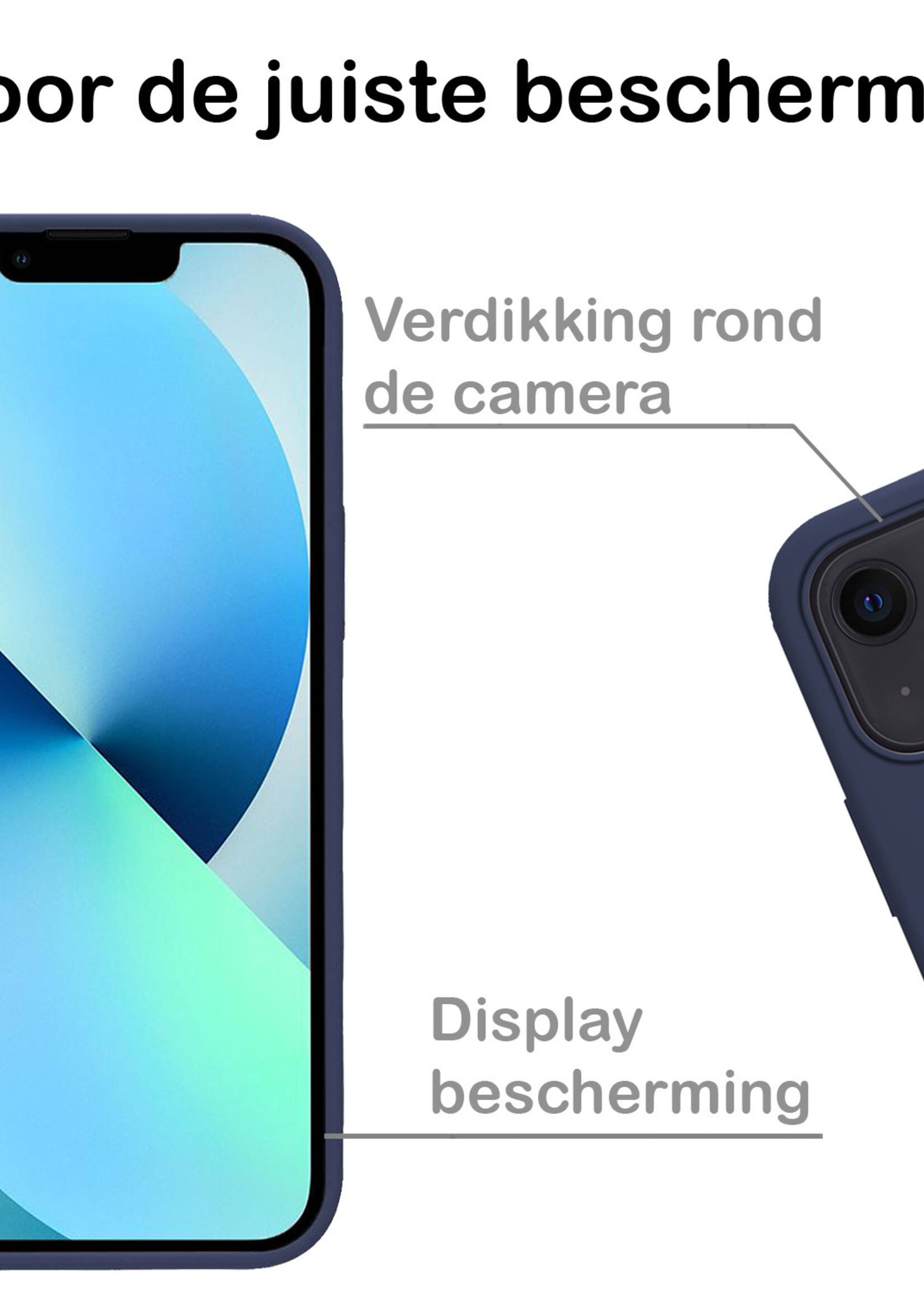 BTH Hoesje Geschikt voor iPhone 13 Hoesje Siliconen Case Hoes Met 2x Screenprotector - Hoes Geschikt voor iPhone 13 Hoes Cover Case - Donkerblauw