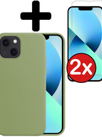 BTH BTH iPhone 13 Hoesje Siliconen Met 2x Screenprotector Met Dichte Notch - Groen