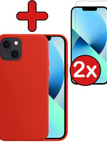 BTH BTH iPhone 13 Hoesje Siliconen Met 2x Screenprotector Met Dichte Notch - Rood