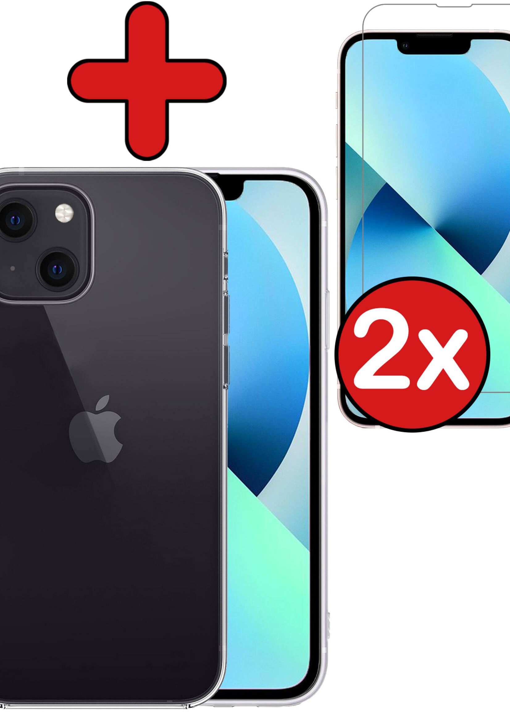 BTH Hoesje Geschikt voor iPhone 13 Hoesje Siliconen Case Hoes Met 2x Screenprotector - Hoes Geschikt voor iPhone 13 Hoes Cover Case - Transparant