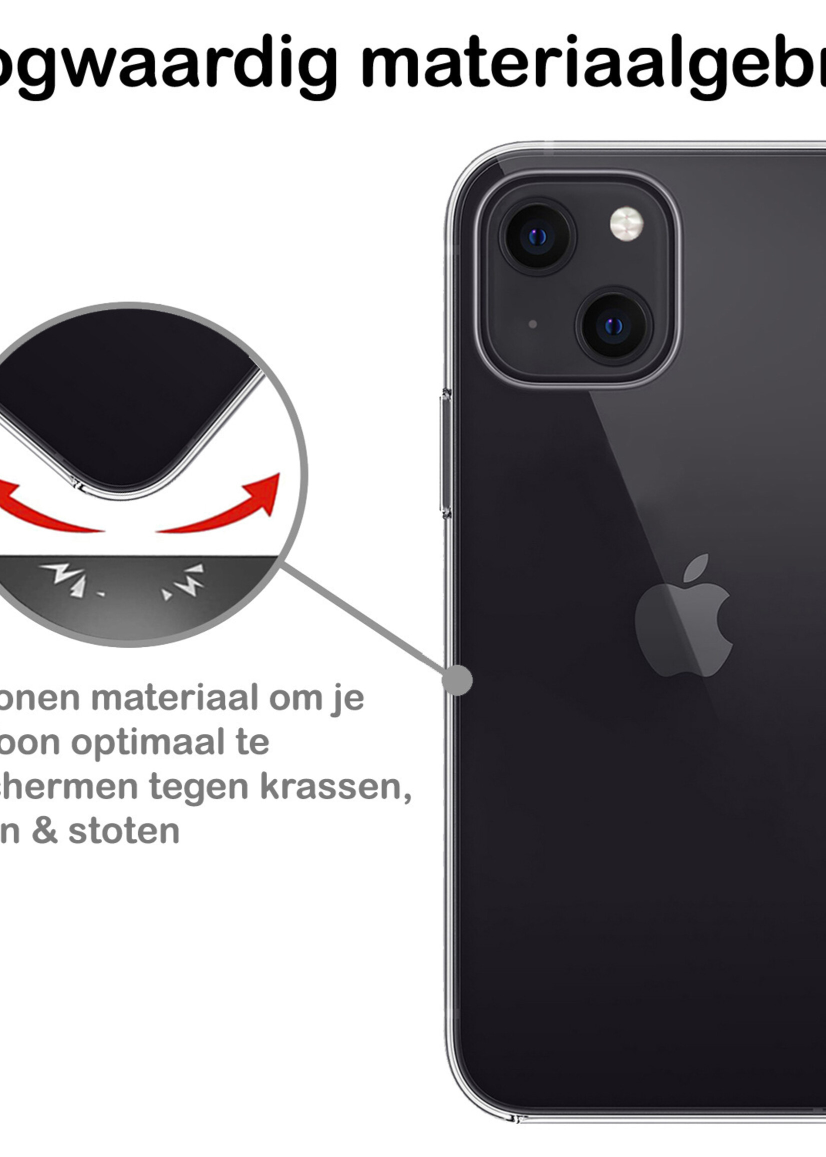 BTH Hoesje Geschikt voor iPhone 13 Hoesje Siliconen Case Hoes Met 2x Screenprotector - Hoes Geschikt voor iPhone 13 Hoes Cover Case - Transparant