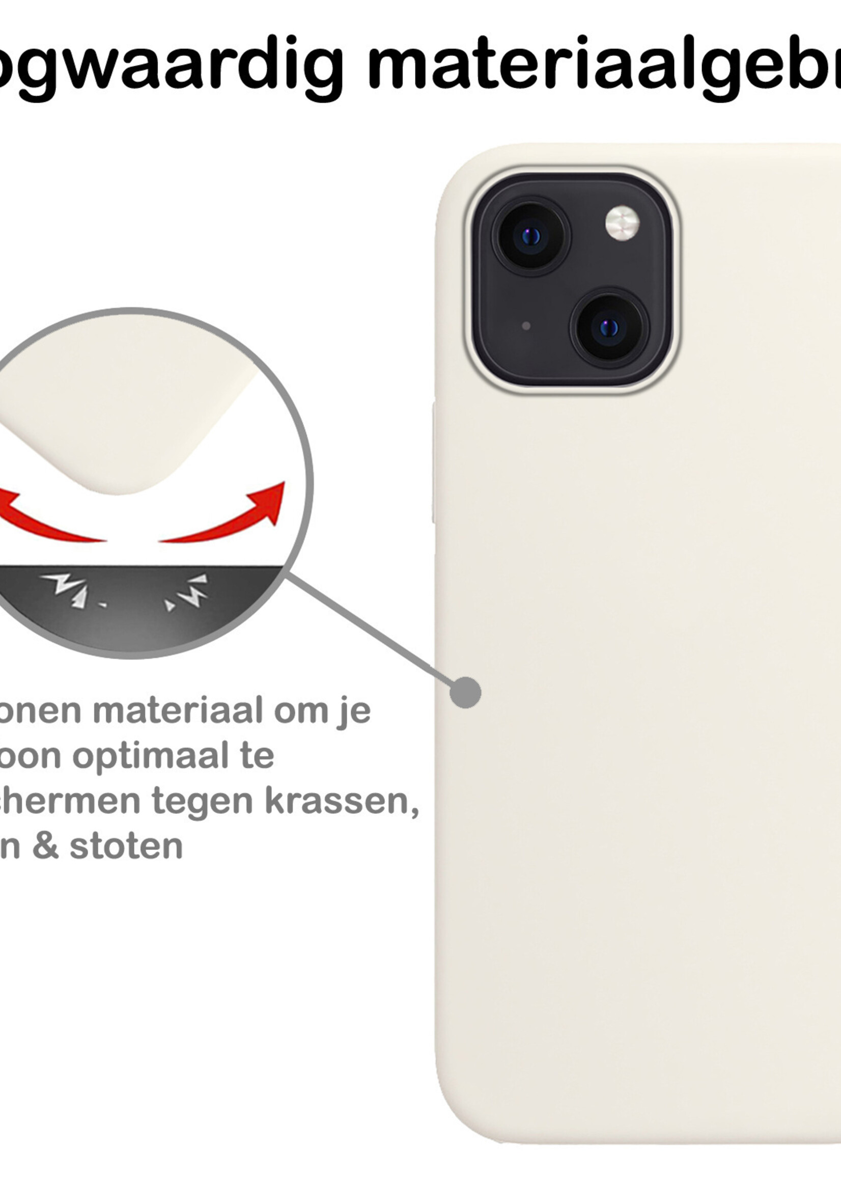 BTH Hoesje Geschikt voor iPhone 13 Hoesje Siliconen Case Hoes Met 2x Screenprotector - Hoes Geschikt voor iPhone 13 Hoes Cover Case - Wit