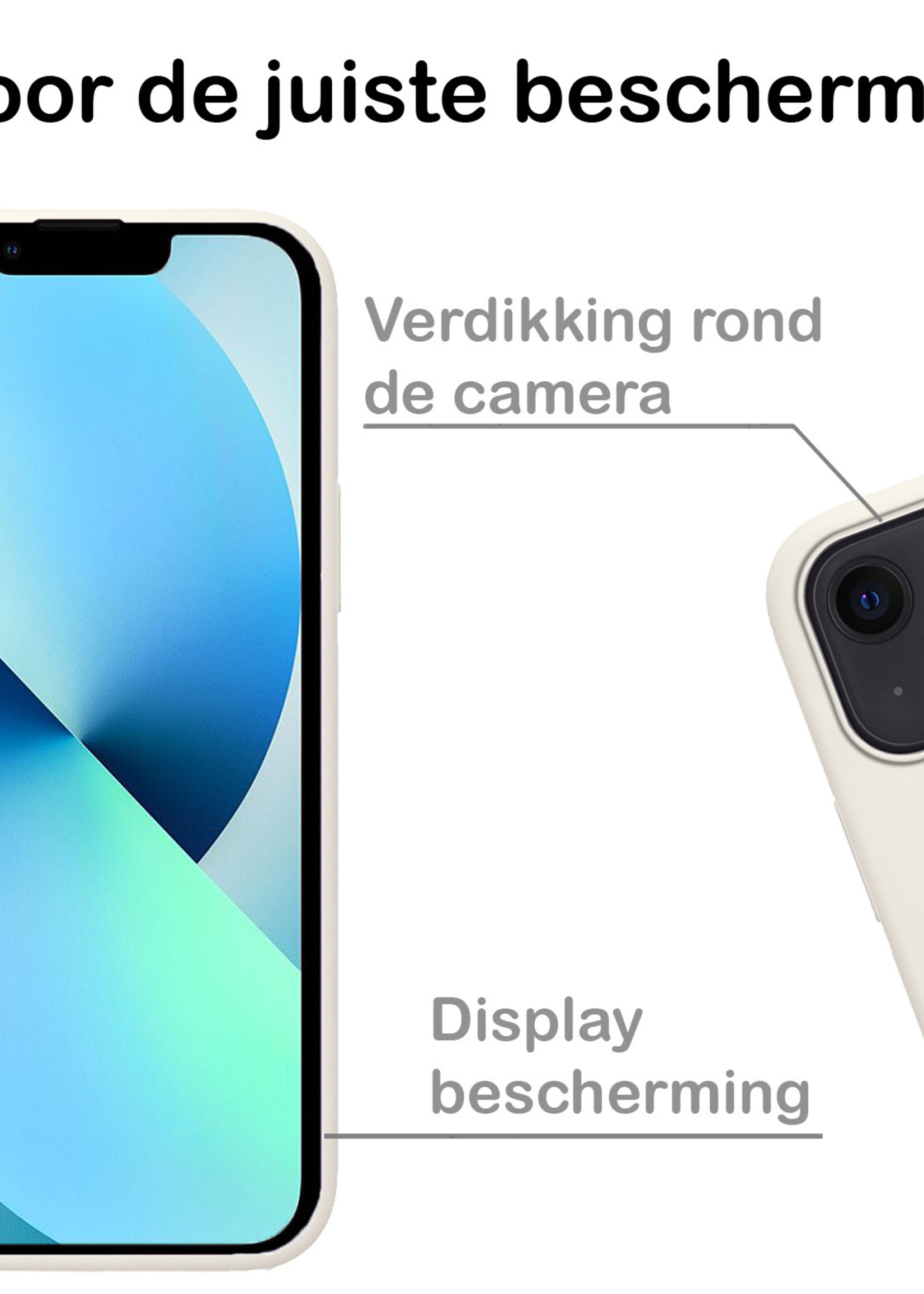 BTH Hoesje Geschikt voor iPhone 13 Hoesje Siliconen Case Hoes Met 2x Screenprotector - Hoes Geschikt voor iPhone 13 Hoes Cover Case - Wit