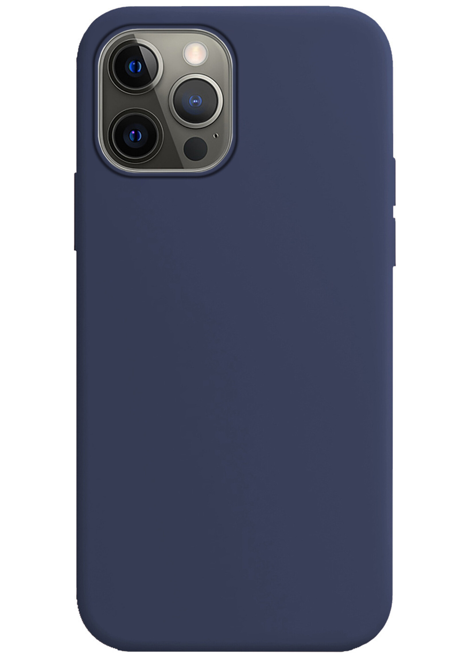 BTH Hoesje Geschikt voor iPhone 13 Pro Hoesje Siliconen Case Hoes Met 2x Screenprotector - Hoes Geschikt voor iPhone 13 Pro Hoes Cover Case - Donkerblauw