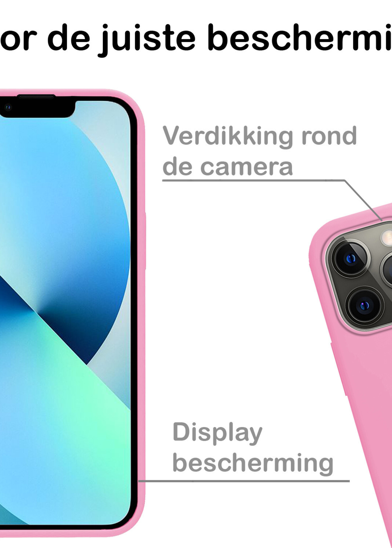 BTH Hoesje Geschikt voor iPhone 13 Pro Hoesje Siliconen Case Hoes Met 2x Screenprotector - Hoes Geschikt voor iPhone 13 Pro Hoes Cover Case - Lichtroze