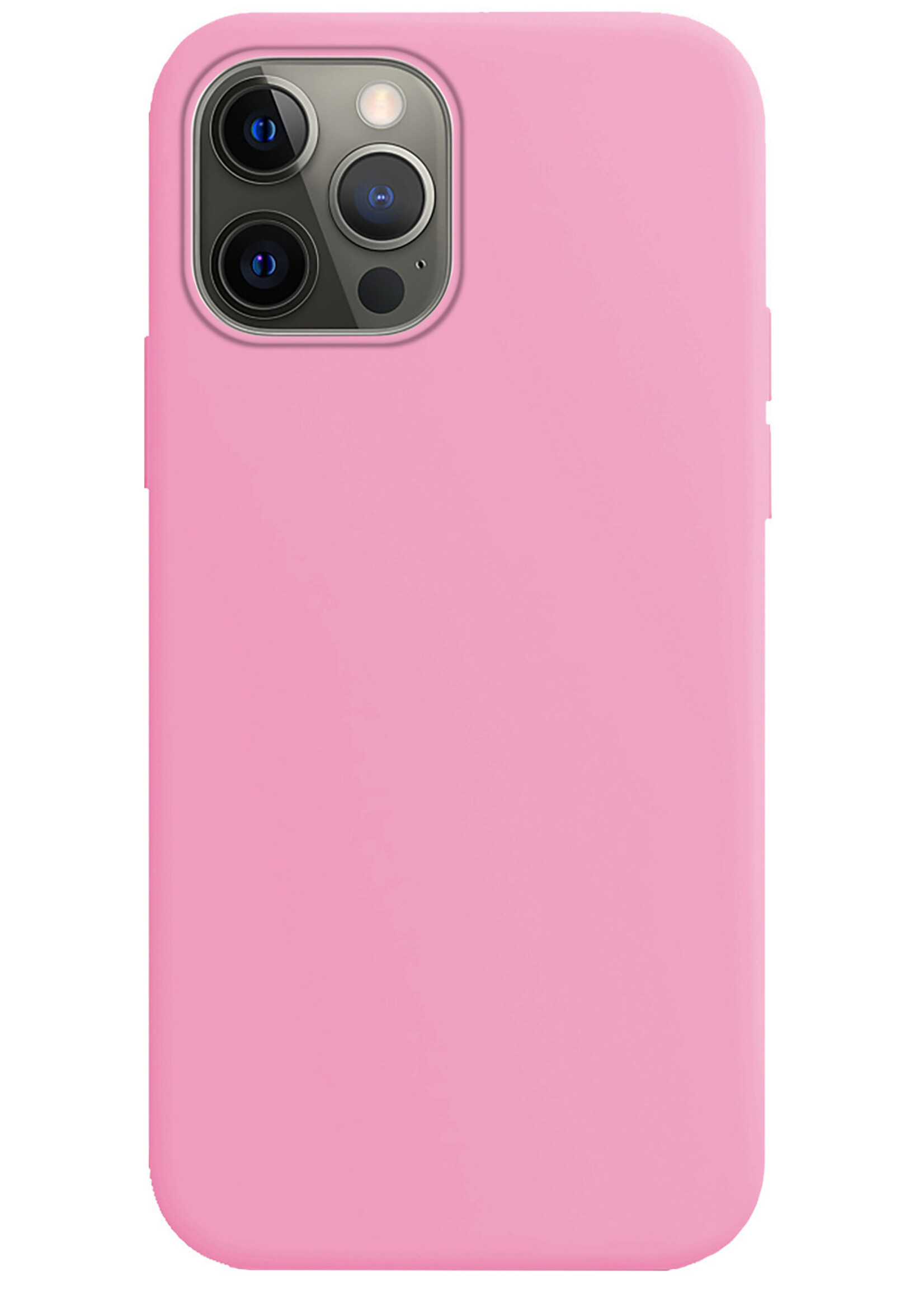 BTH Hoesje Geschikt voor iPhone 13 Pro Hoesje Siliconen Case Hoes Met 2x Screenprotector - Hoes Geschikt voor iPhone 13 Pro Hoes Cover Case - Lichtroze