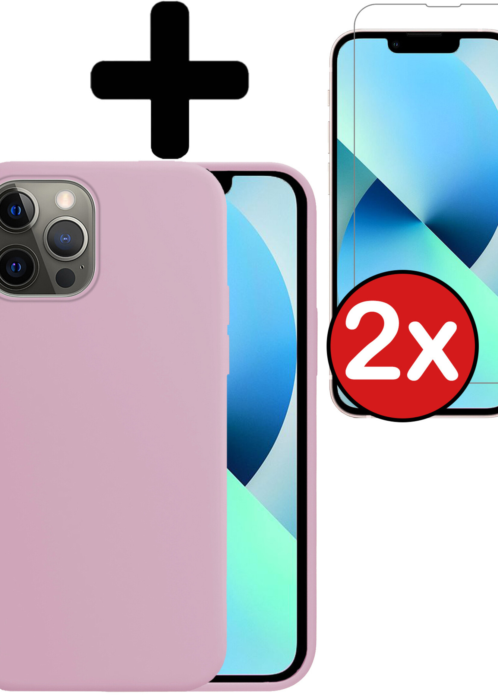 BTH Hoesje Geschikt voor iPhone 13 Pro Hoesje Siliconen Case Hoes Met 2x Screenprotector - Hoes Geschikt voor iPhone 13 Pro Hoes Cover Case - Lila