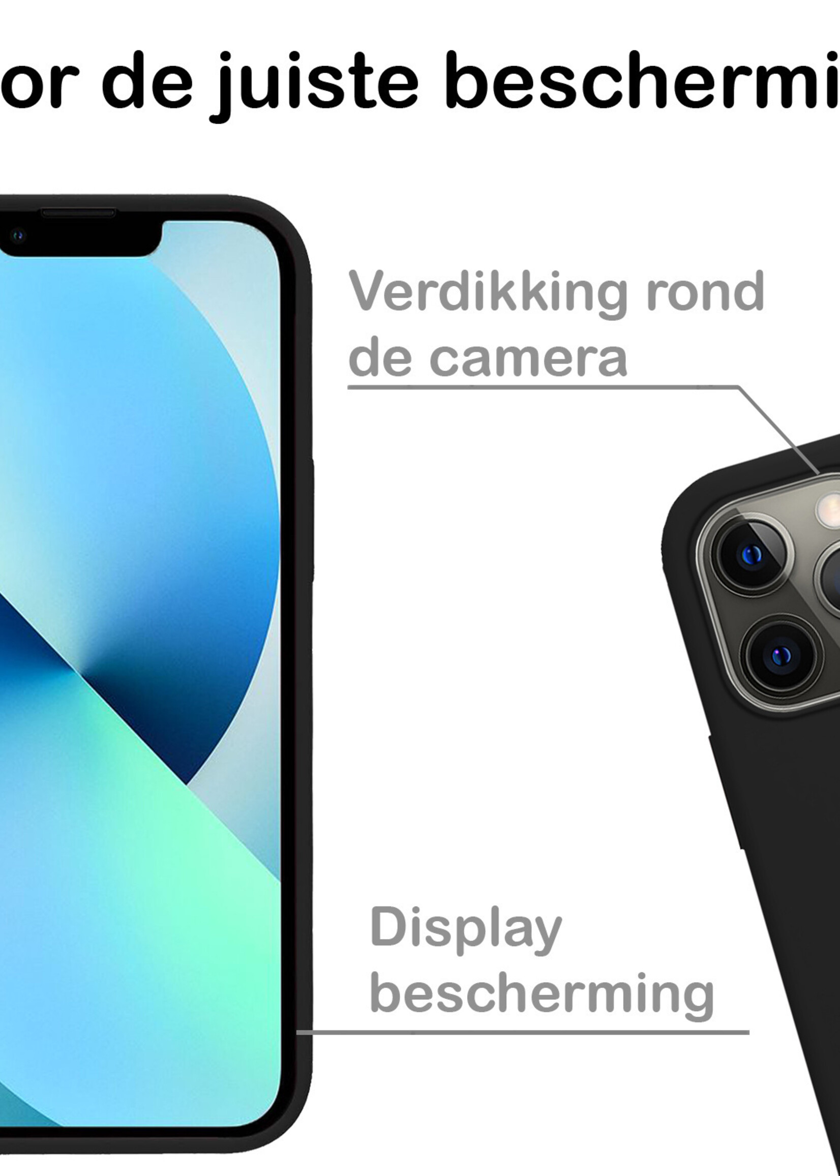 BTH Hoesje Geschikt voor iPhone 13 Pro Hoesje Siliconen Case Hoes Met 2x Screenprotector - Hoes Geschikt voor iPhone 13 Pro Hoes Cover Case - Zwart