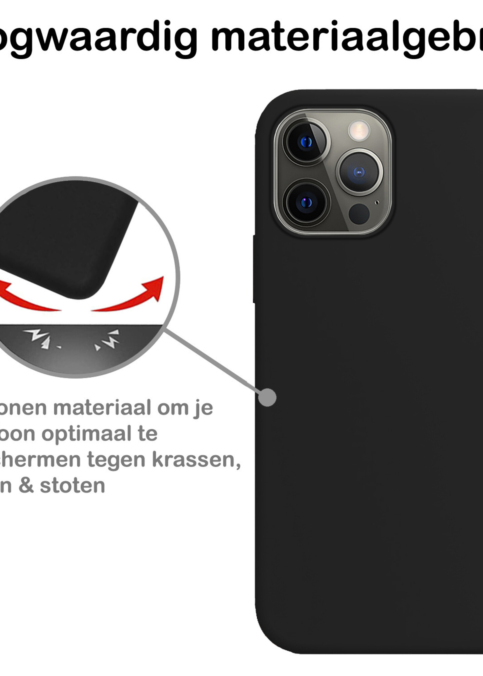 BTH Hoesje Geschikt voor iPhone 13 Pro Hoesje Siliconen Case Hoes Met 2x Screenprotector - Hoes Geschikt voor iPhone 13 Pro Hoes Cover Case - Zwart