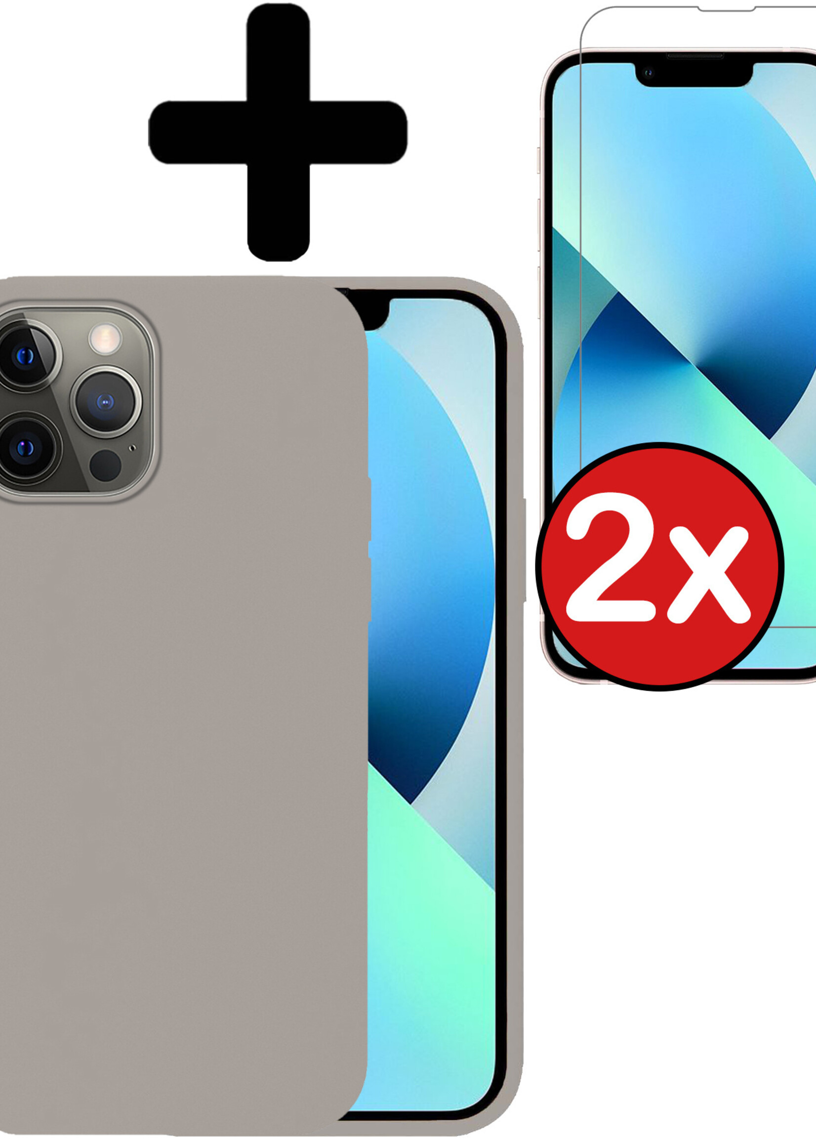 BTH Hoesje Geschikt voor iPhone 13 Pro Max Hoesje Siliconen Case Hoes Met 2x Screenprotector - Hoes Geschikt voor iPhone 13 Pro Max Hoes Cover Case - Grijs