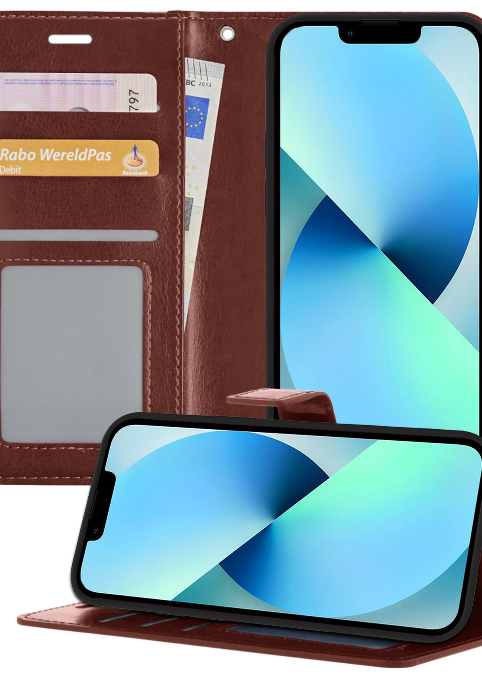 BTH Hoes voor iPhone 13 Mini Hoesje Book Case Hoes - Hoes voor iPhone 13 Mini Hoes Case Portemonnee Cover Wallet Case Hoesje - Bruin