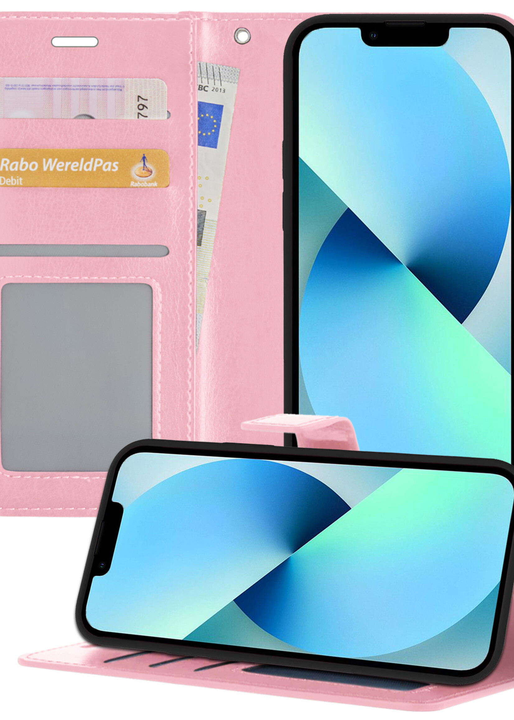 BTH Hoes voor iPhone 13 Mini Hoesje Book Case Hoes - Hoes voor iPhone 13 Mini Hoes Case Portemonnee Cover Wallet Case Hoesje - Licht Roze