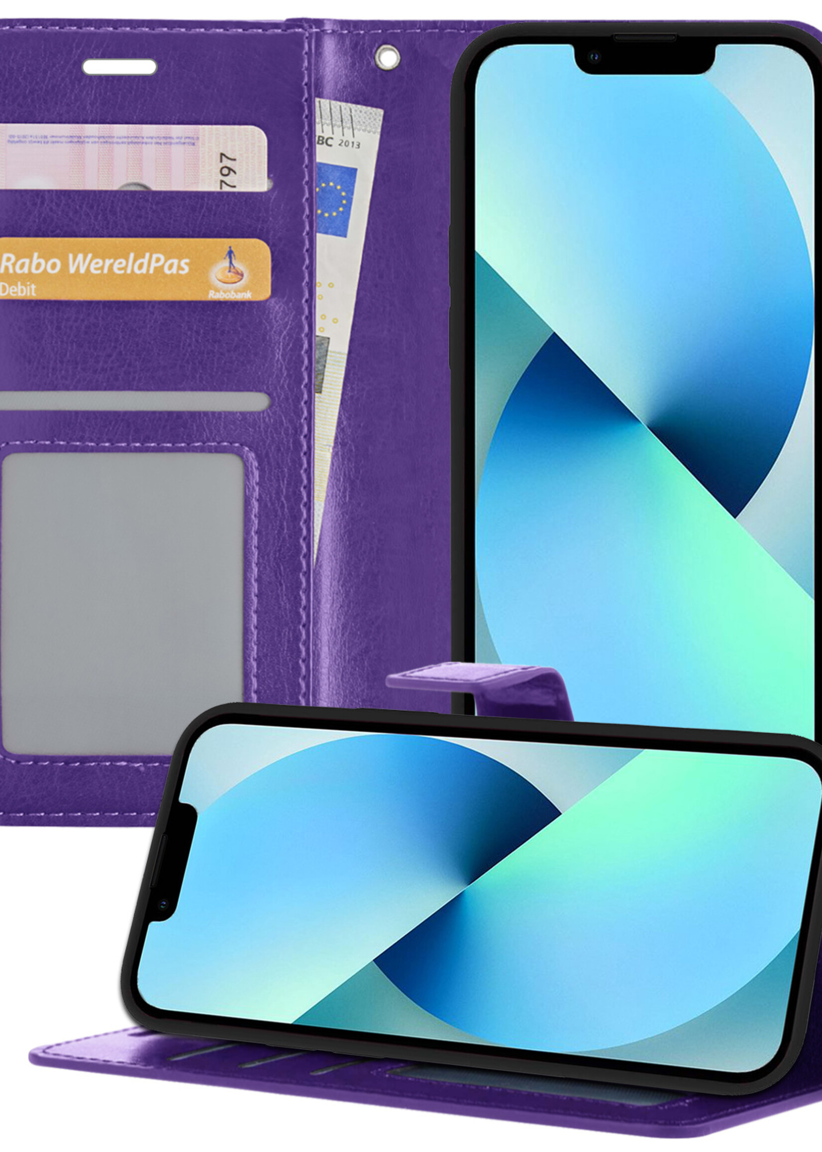 BTH Hoes voor iPhone 13 Hoesje Book Case Hoes - Hoes voor iPhone 13 Hoes Case Portemonnee Cover Wallet Case Hoesje - Paars