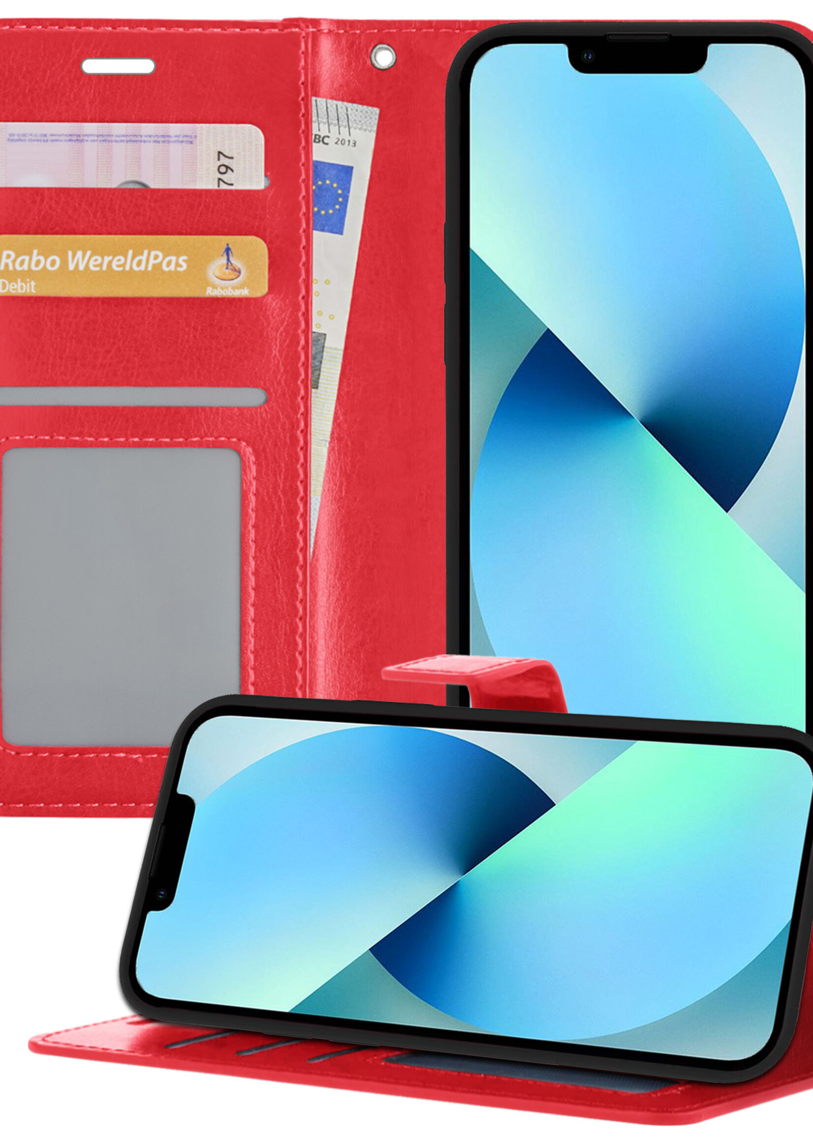BTH Hoes voor iPhone 13 Pro Hoesje Book Case Portemonnee Cover Hoes - Hoes voor iPhone 13 Pro Hoes Wallet Case Hoesje - Rood