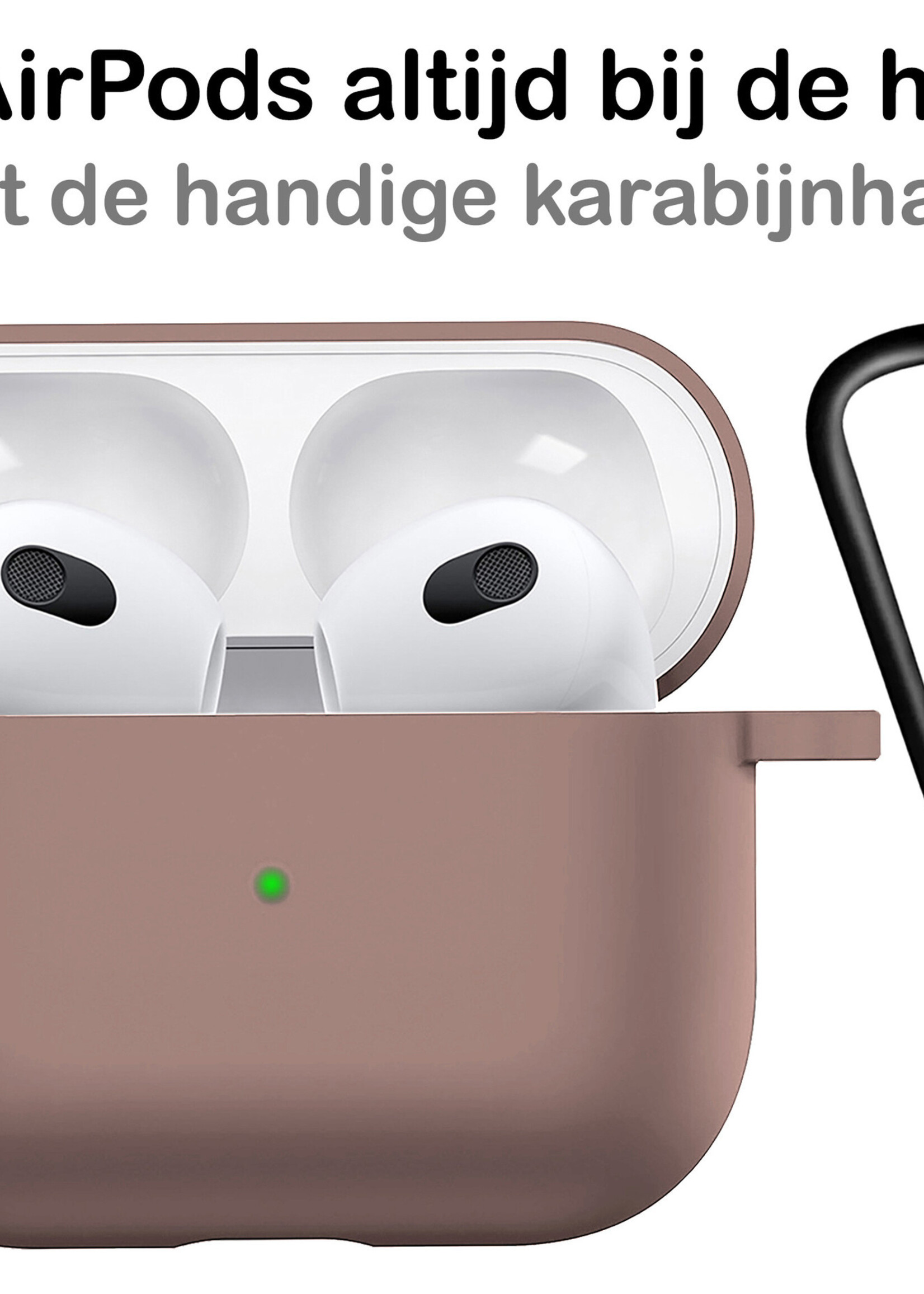 BTH Airpods 3 Hoesje Case Siliconen Hoes Geschikt voor Apple AirPods 3 Case Hoesje Met Clip - Beige