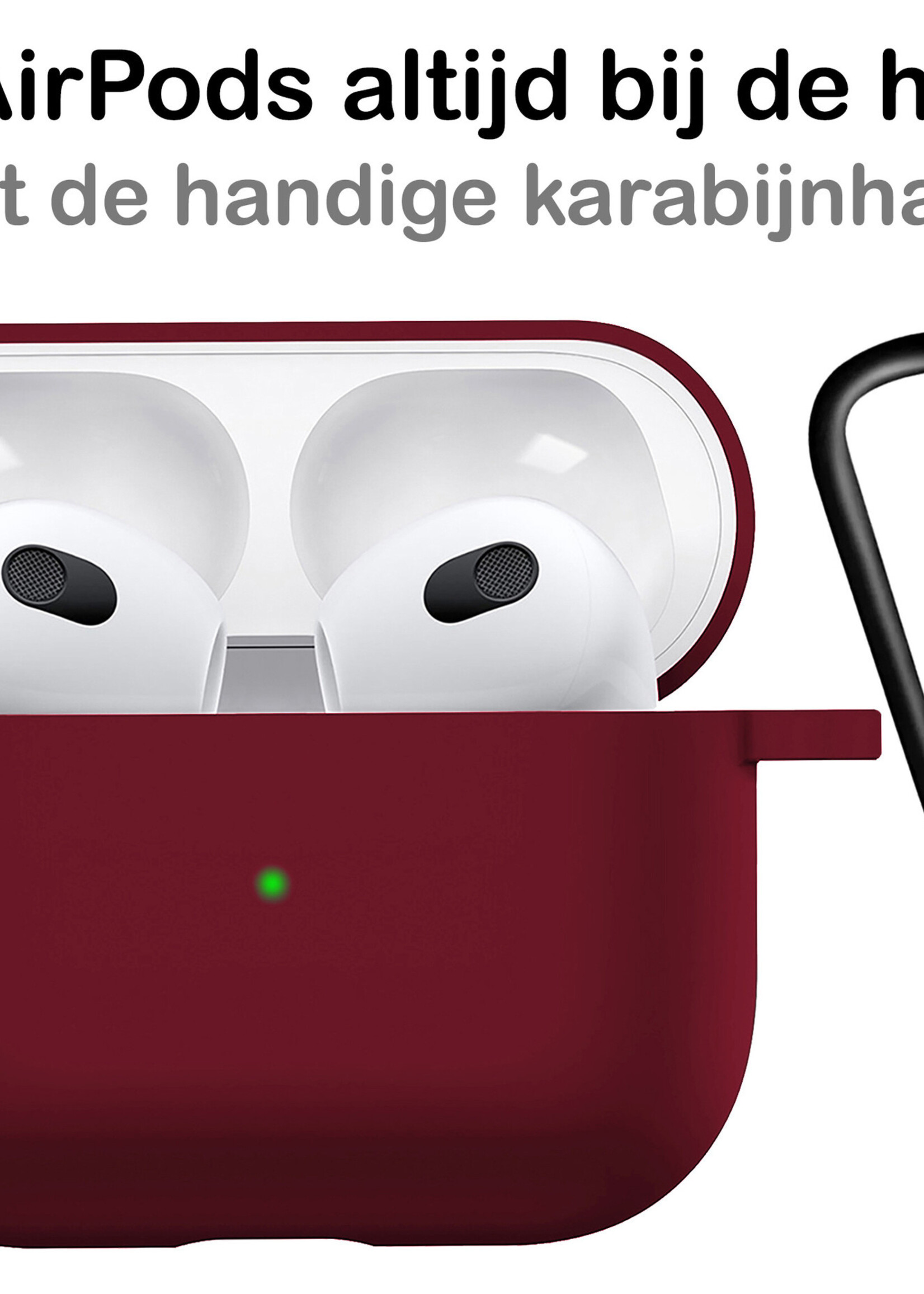BTH Airpods 3 Hoesje Case Siliconen Hoes Geschikt voor Apple AirPods 3 Case Hoesje Met Clip - Donker Rood