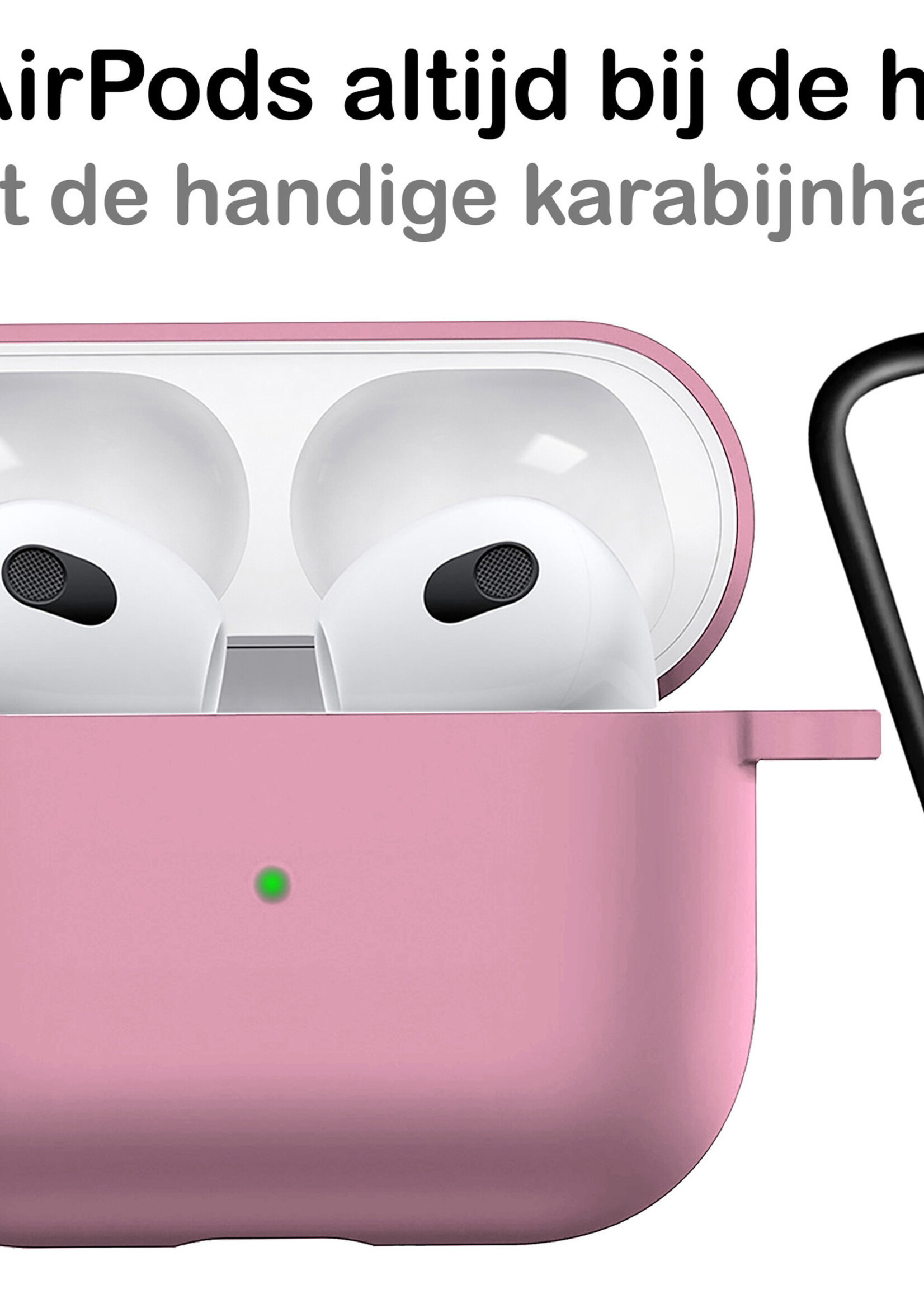 BTH Airpods 3 Hoesje Case Siliconen Hoes Geschikt voor Apple AirPods 3 Case Hoesje Met Clip - Licht Roze