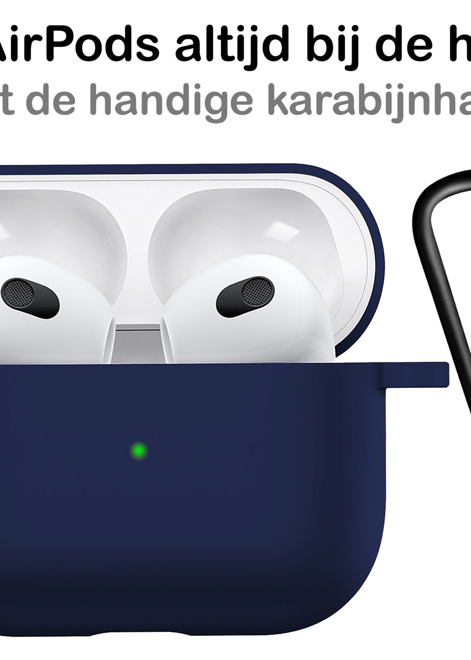 BTH Airpods 3 Hoesje Case Siliconen Hoes Geschikt voor Apple AirPods 3 Case Hoesje Met Clip - Marine Blauw