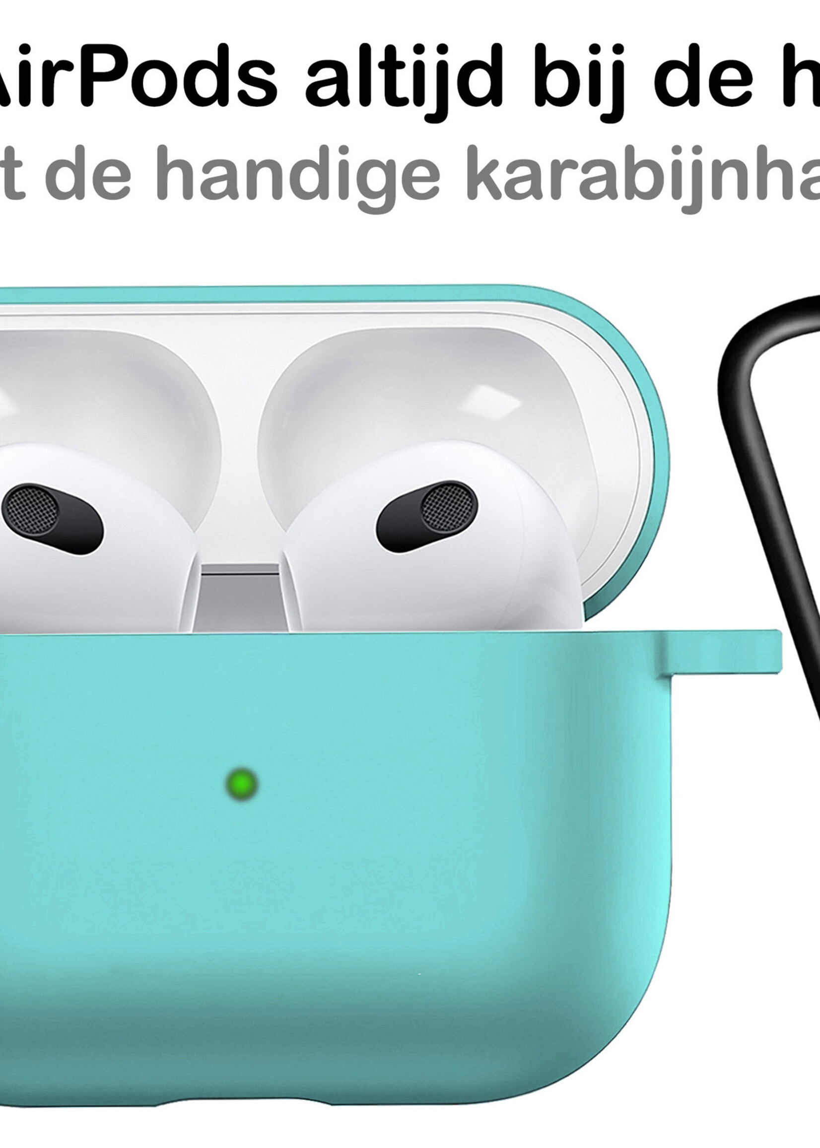 BTH Airpods 3 Hoesje Case Siliconen Hoes Geschikt voor Apple AirPods 3 Case Hoesje Met Clip - Mint Blauw