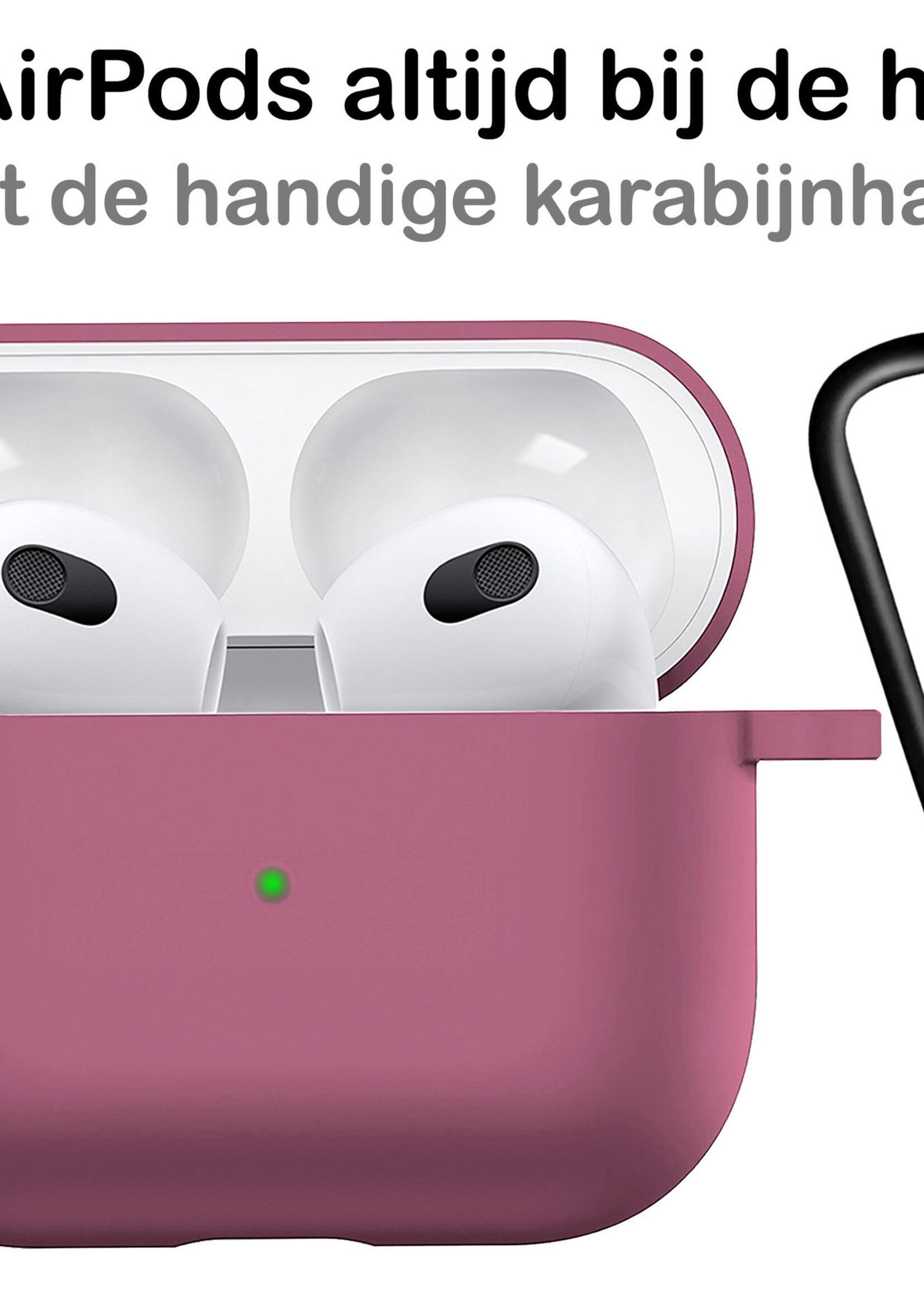 BTH Airpods 3 Hoesje Case Siliconen Hoes Geschikt voor Apple AirPods 3 Case Hoesje Met Clip - Oud Roze