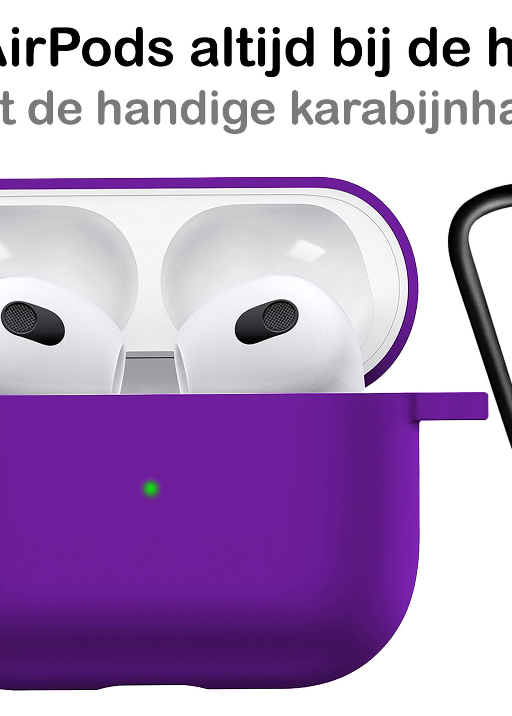 BTH Airpods 3 Hoesje Case Siliconen Hoes Geschikt voor Apple AirPods 3 Case Hoesje Met Clip - Paars