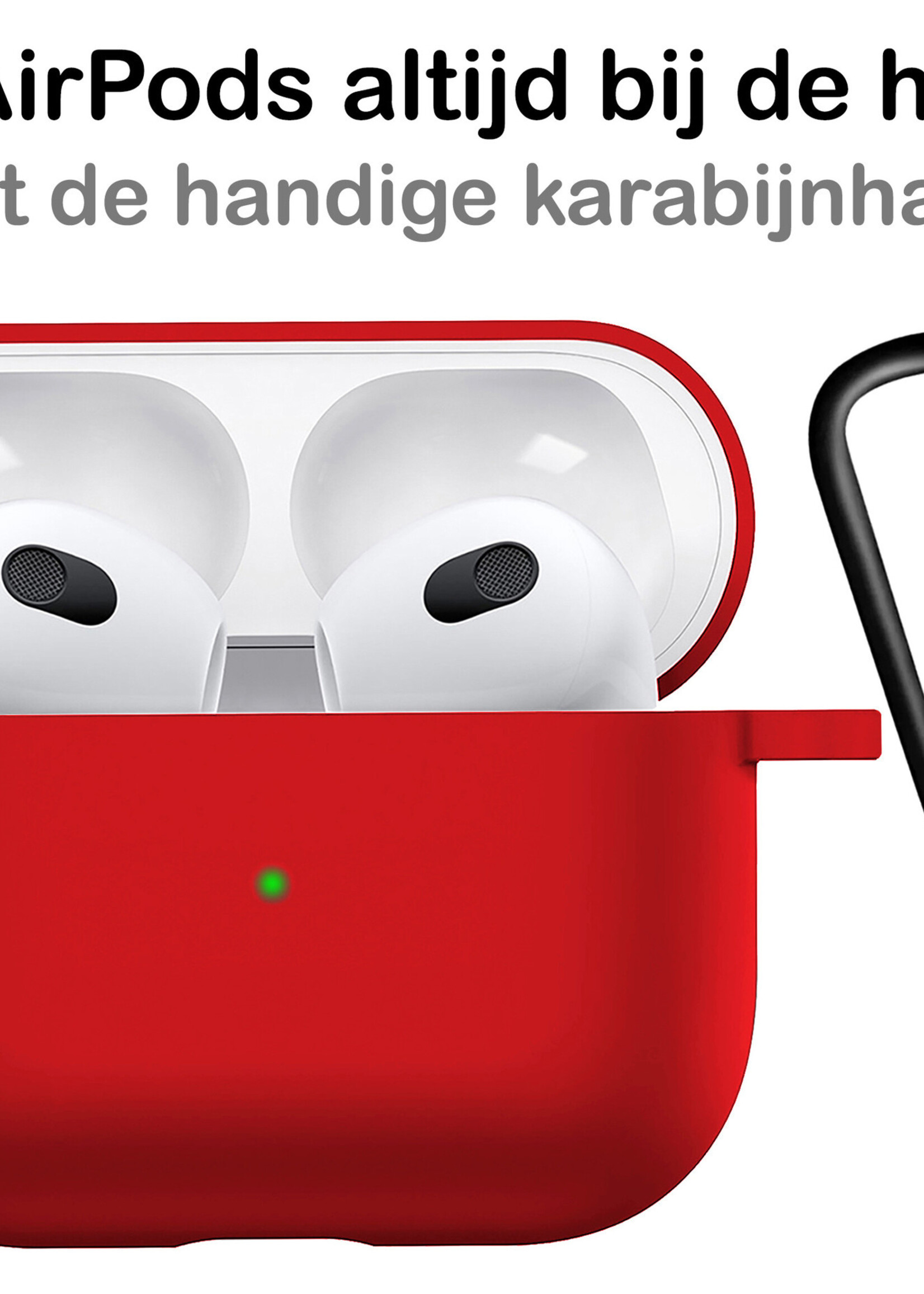 BTH Airpods 3 Hoesje Case Siliconen Hoes Geschikt voor Apple AirPods 3 Case Hoesje Met Clip - Rood
