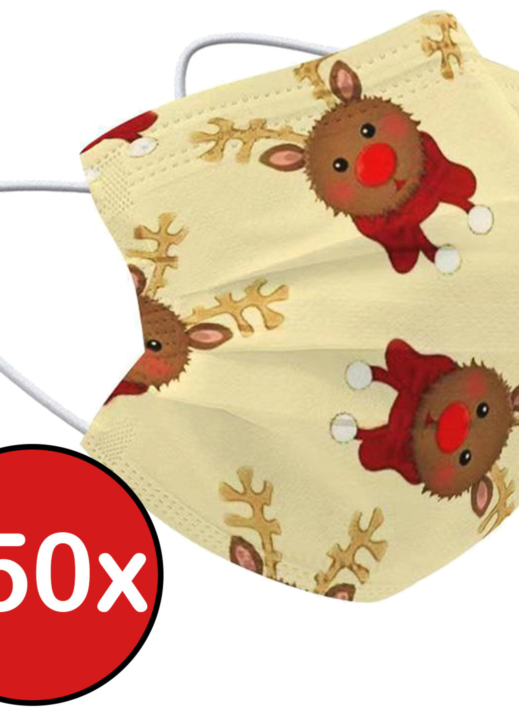 BTH Mondkapje Kerst Wegwerp Mondmasker Mondkapjes Niet Medisch Universeel - Geel x Rendier - 150x