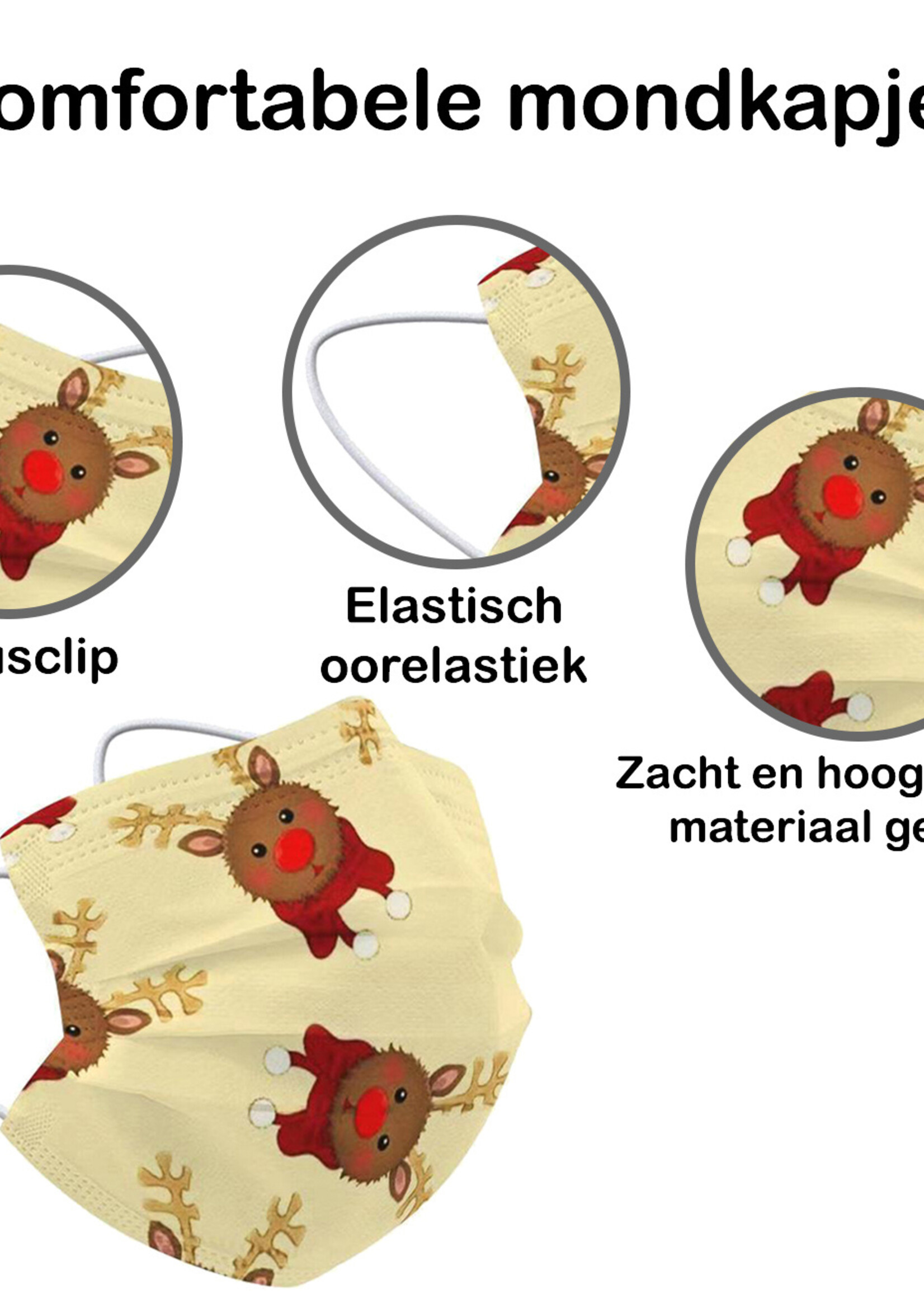 BTH Mondkapje Kerst Wegwerp Mondmasker Mondkapjes Niet Medisch Universeel - Geel x Rendier - 150x