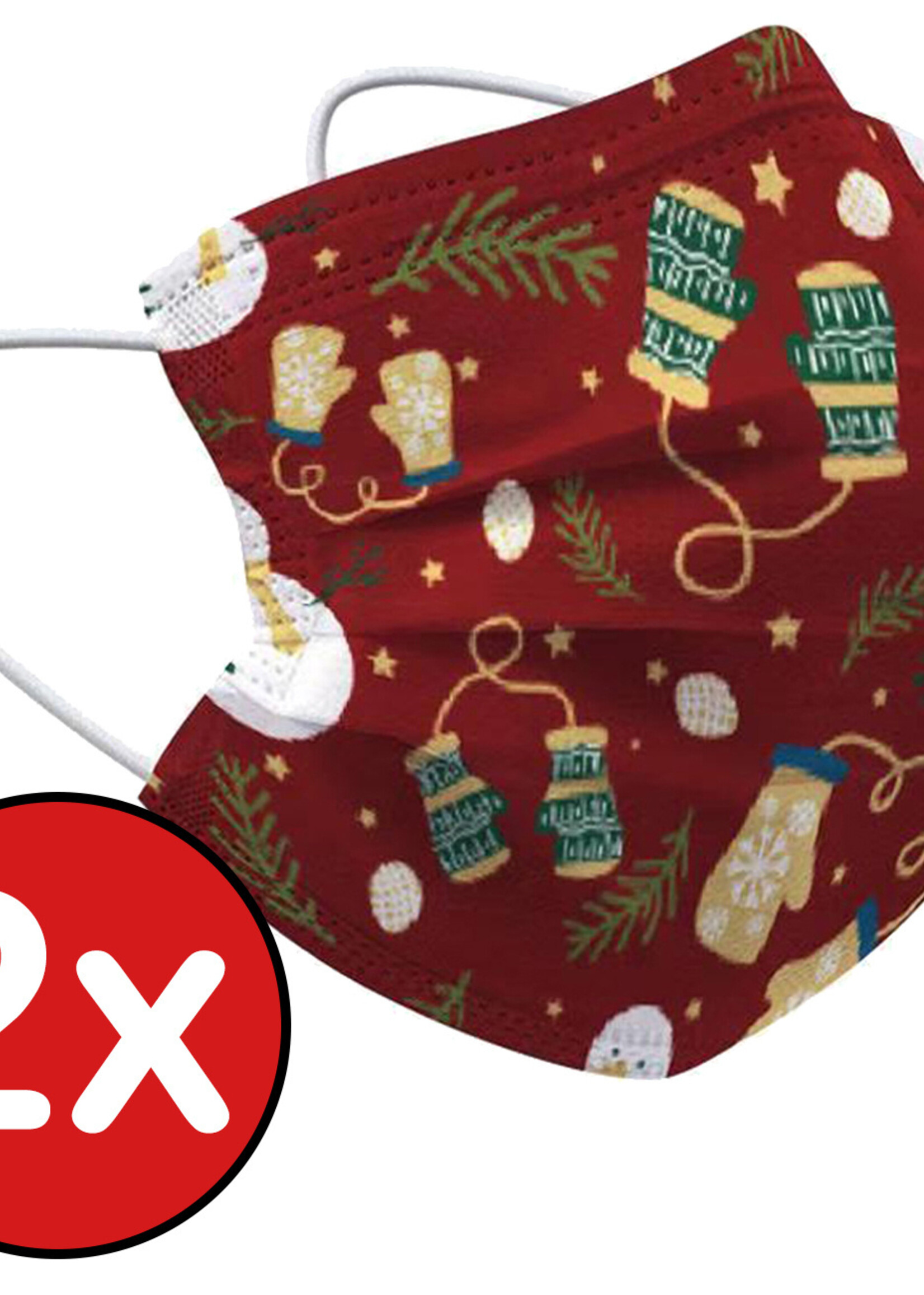 BTH Mondkapje Kerst Wegwerp Mondmasker Mondkapjes Niet Medisch Universeel - Rood x Wanten - 2x
