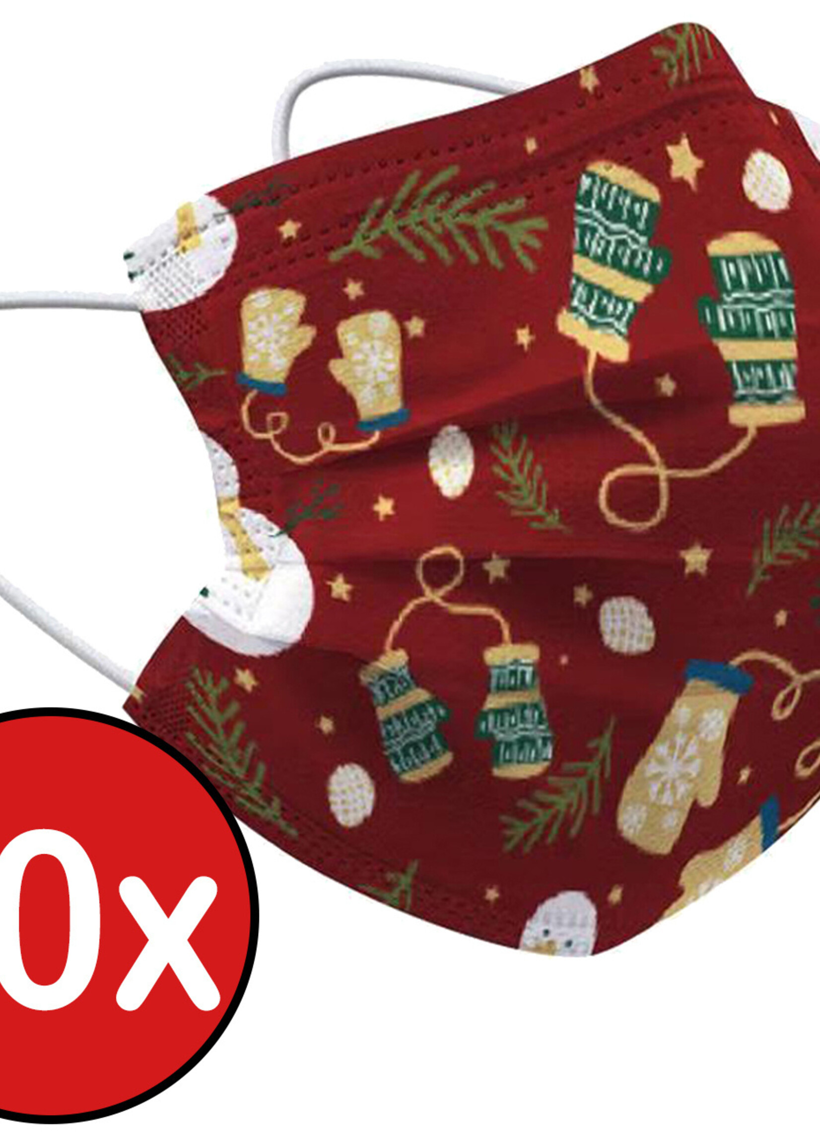 BTH Mondkapje Kerst Wegwerp Mondmasker Mondkapjes Niet Medisch Universeel - Rood x Wanten - 10x