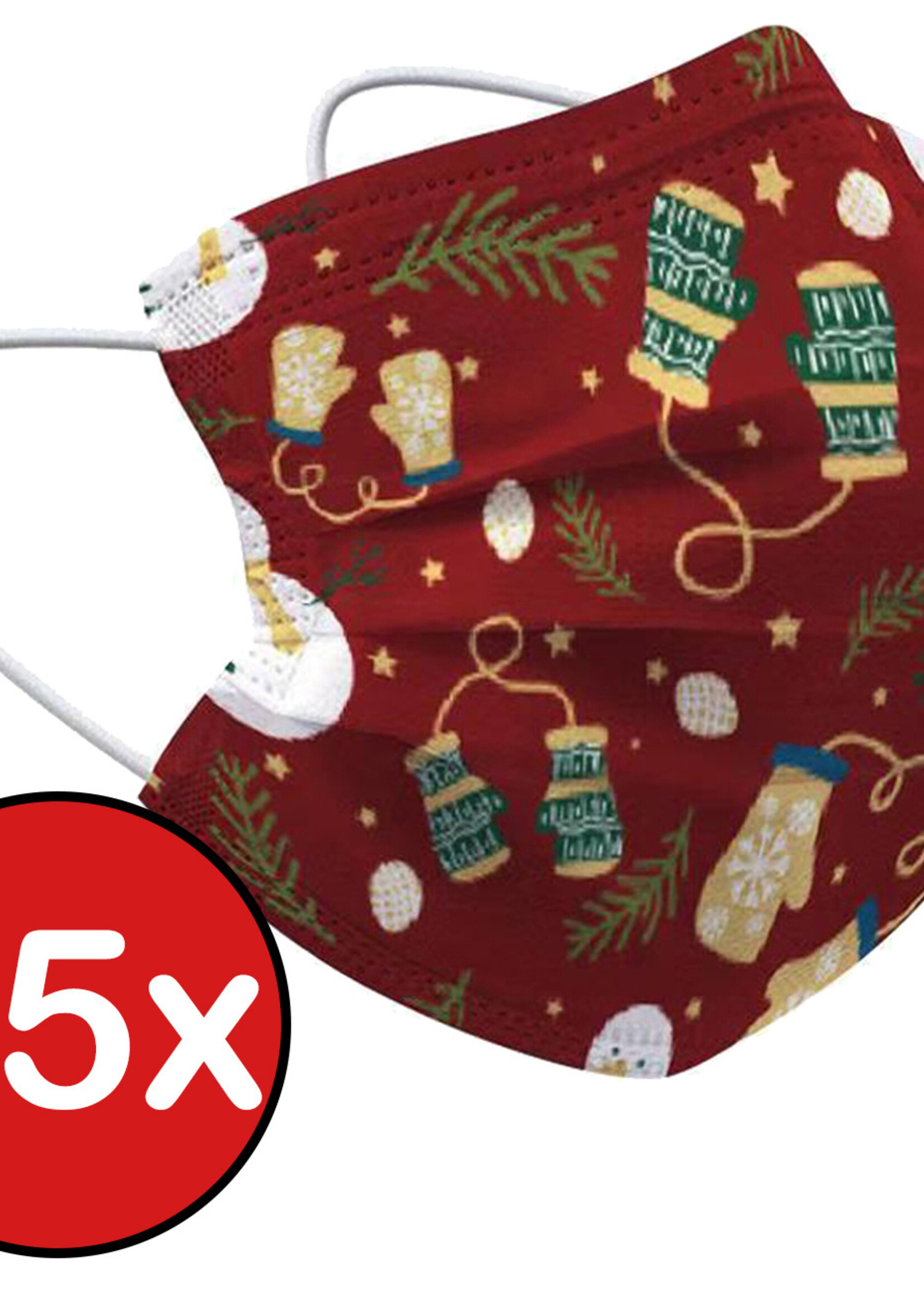 BTH Mondkapje Kerst Wegwerp Mondmasker Mondkapjes Niet Medisch Universeel - Rood x Wanten - 25x