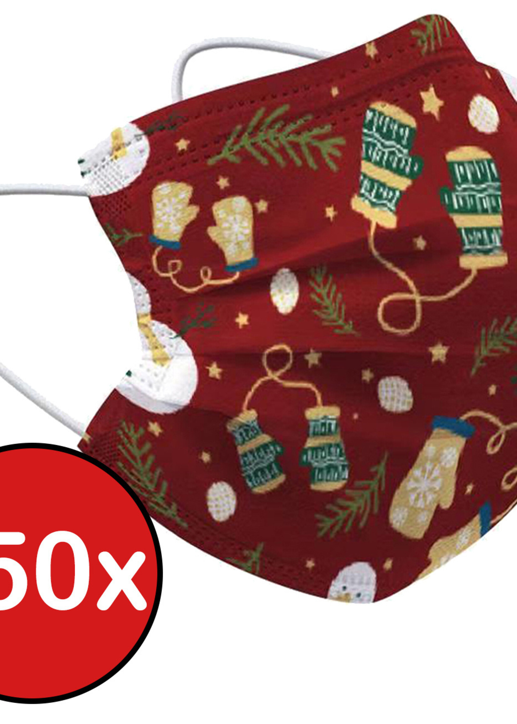 BTH Mondkapje Kerst Wegwerp Mondmasker Mondkapjes Niet Medisch Universeel - Rood x Wanten - 150x