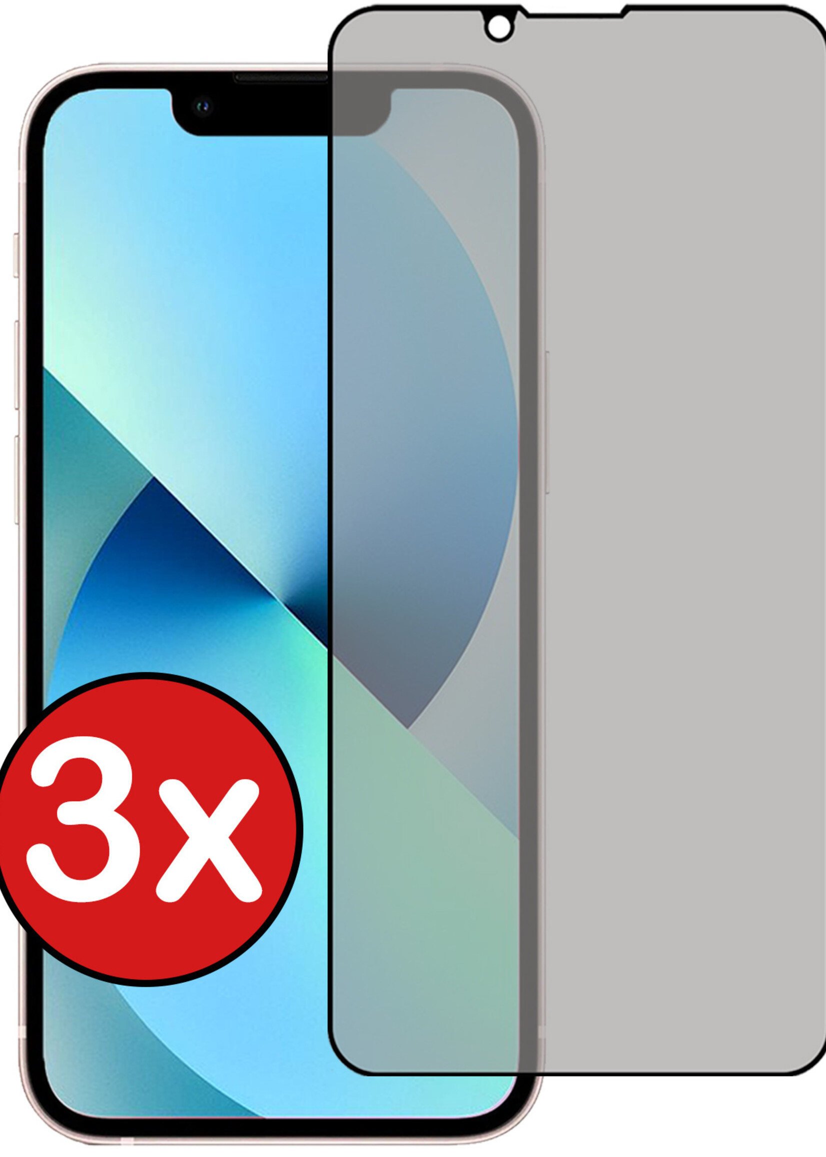 BTH Screenprotector Geschikt voor iPhone 13 Pro Screenprotector Privacy Glas Gehard Full Cover - Screenprotector Geschikt voor iPhone 13 Pro Screenprotector Privacy Tempered Glass - 3 PACK