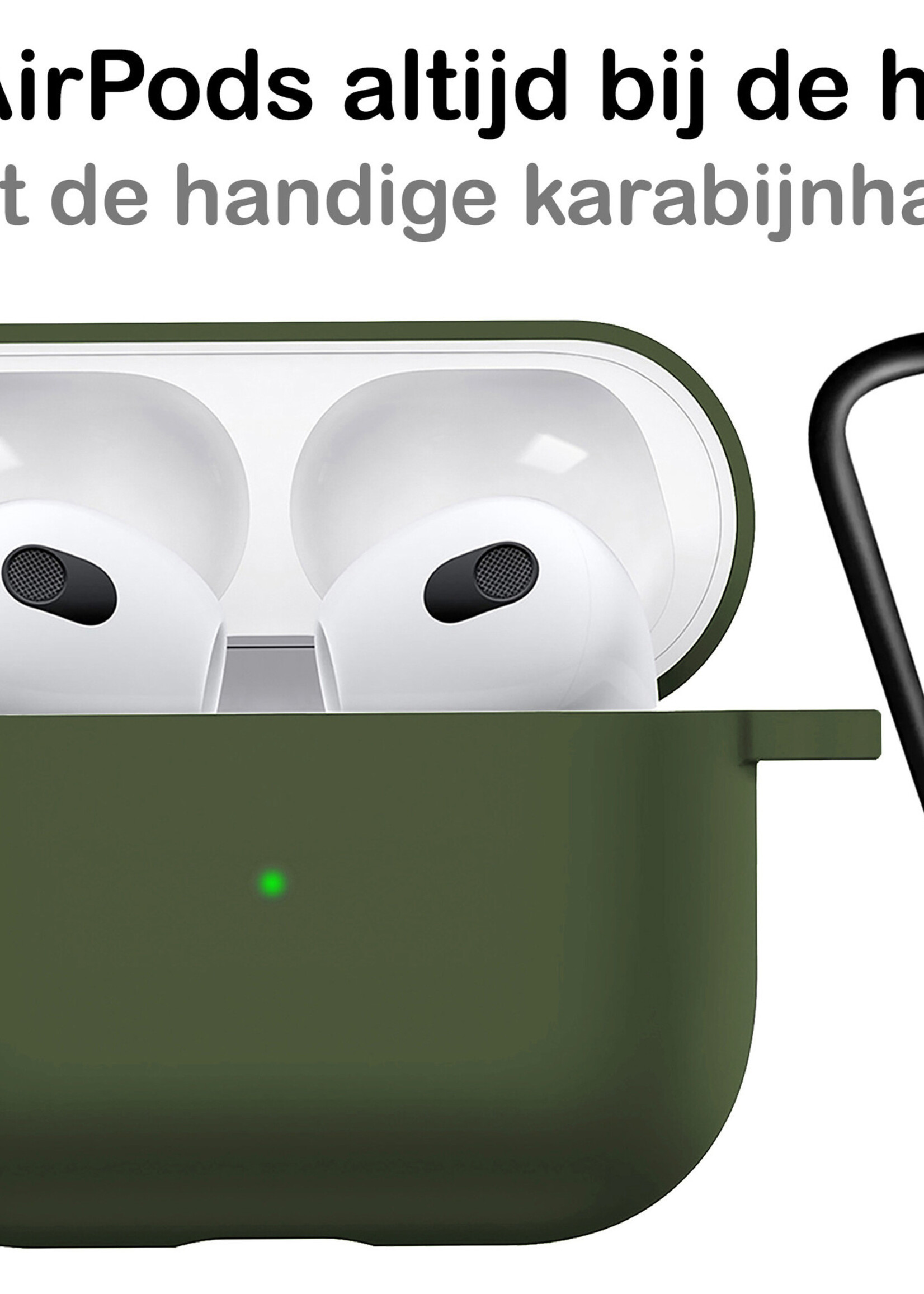 BTH Airpods 3 Hoesje Case Siliconen Hoes Geschikt voor Apple AirPods 3 Case Hoesje Met Clip - Donker Groen