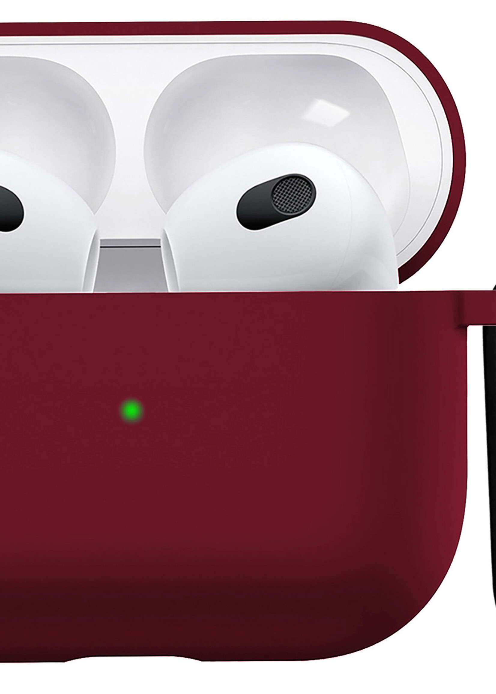BTH Airpods 3 Hoesje Case Siliconen Hoes Geschikt voor Apple AirPods 3 Case Hoesje Met Clip - Donker Rood